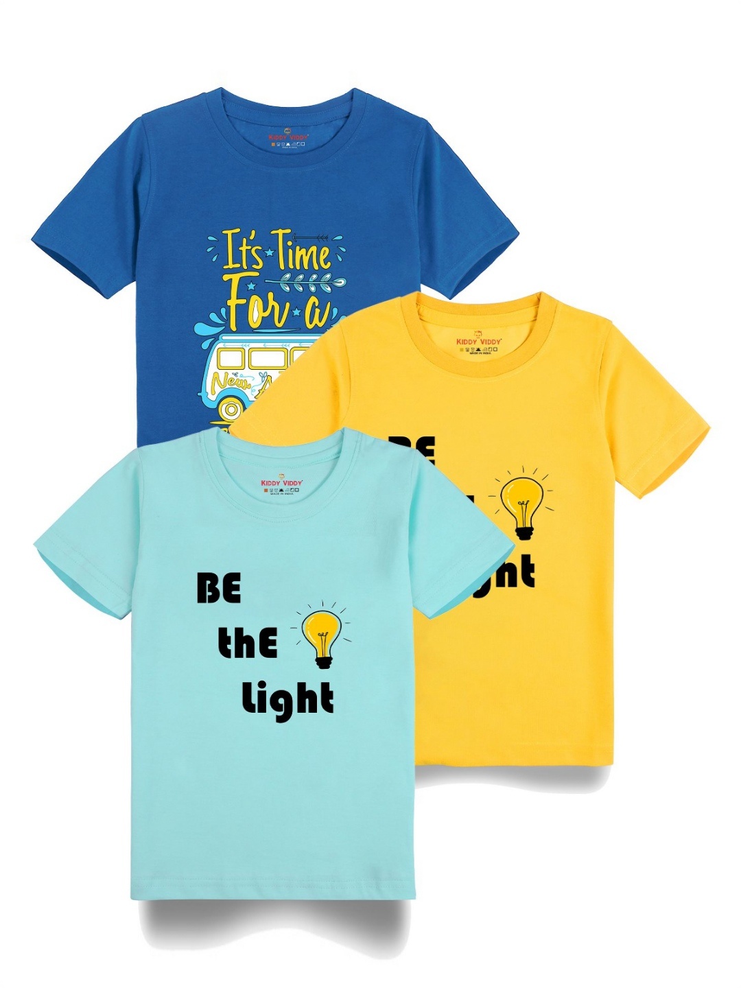

Kiddy Viddy Boys Pack Of 3 Typography Printed Round Neck Cotton T-shirts, Yellow