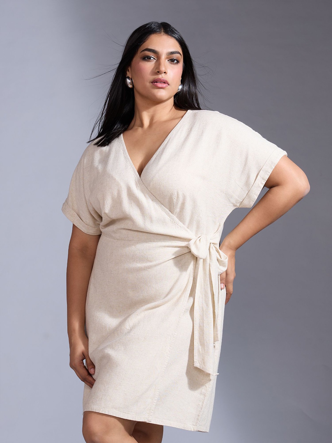 

20Dresses Women Plus size Short Sleeves Mini Wrap Dress, Off white