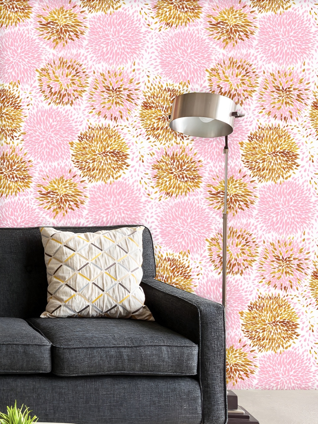 

ArtzFolio Printed UV-Resistant Anti-Bacterial Pink Gold Flowers Peel & Stick Wallpaper, Multi