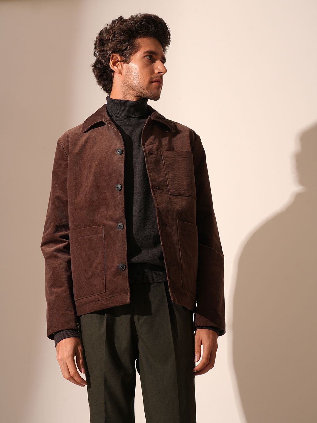 

SELECTED Men Lapel Collar Pullover Cotton Sweater, Brown