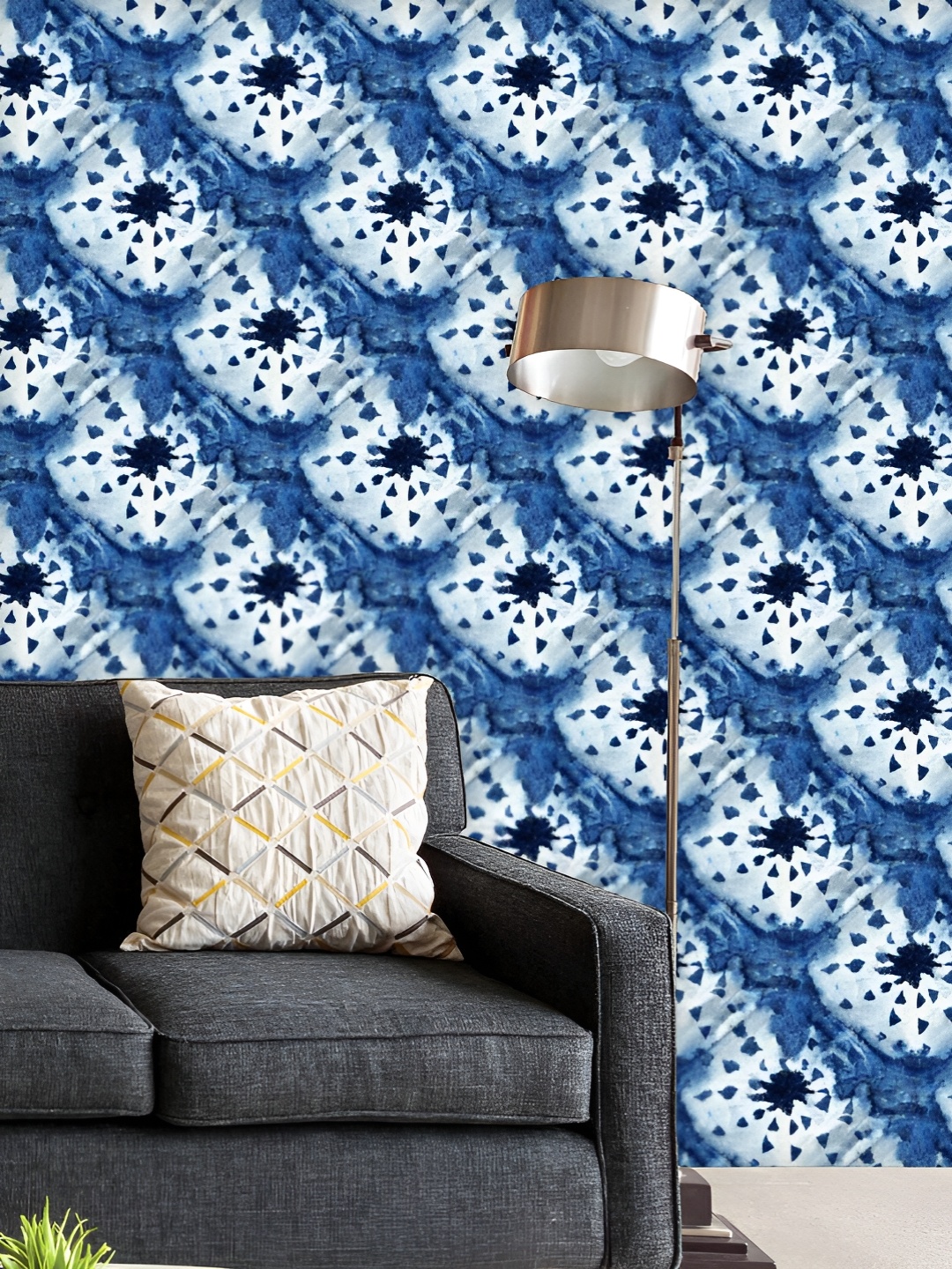 

ArtzFolio Printed UV-Resistant Anti-Bacterial Shibori Indigo Colors Peel & Stick Wallpaper, Multi