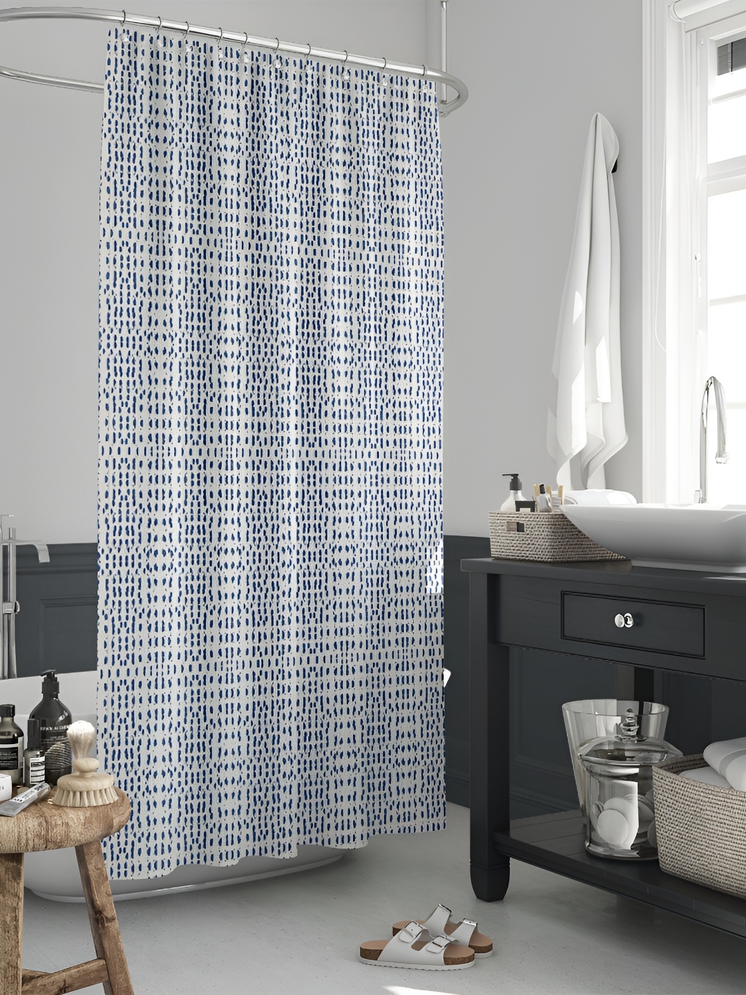 

ArtzFolio White & Blue Printed Waterproof Shower Curtain