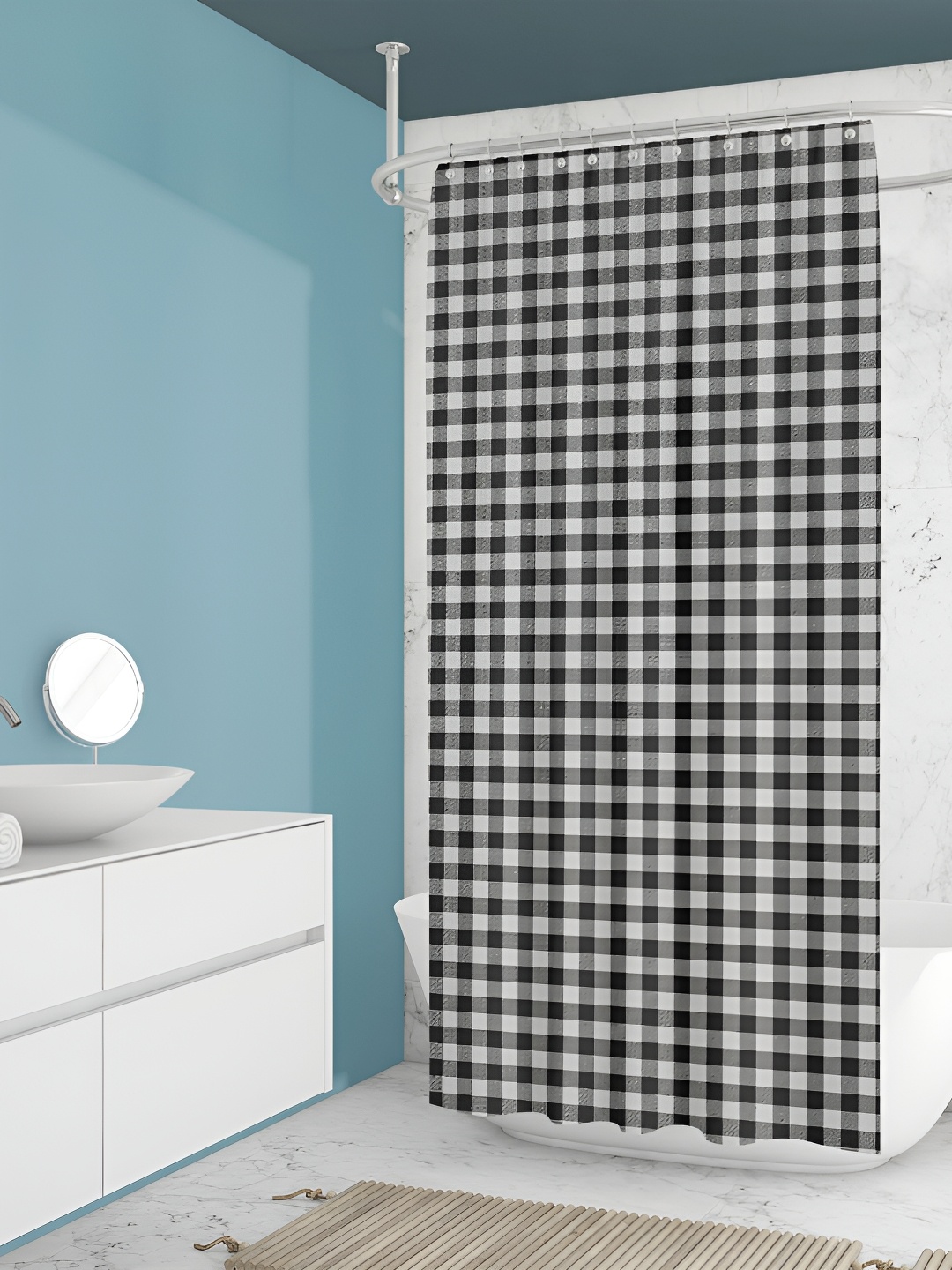 

ArtzFolio White & Black Checked Waterproof Shower Curtain