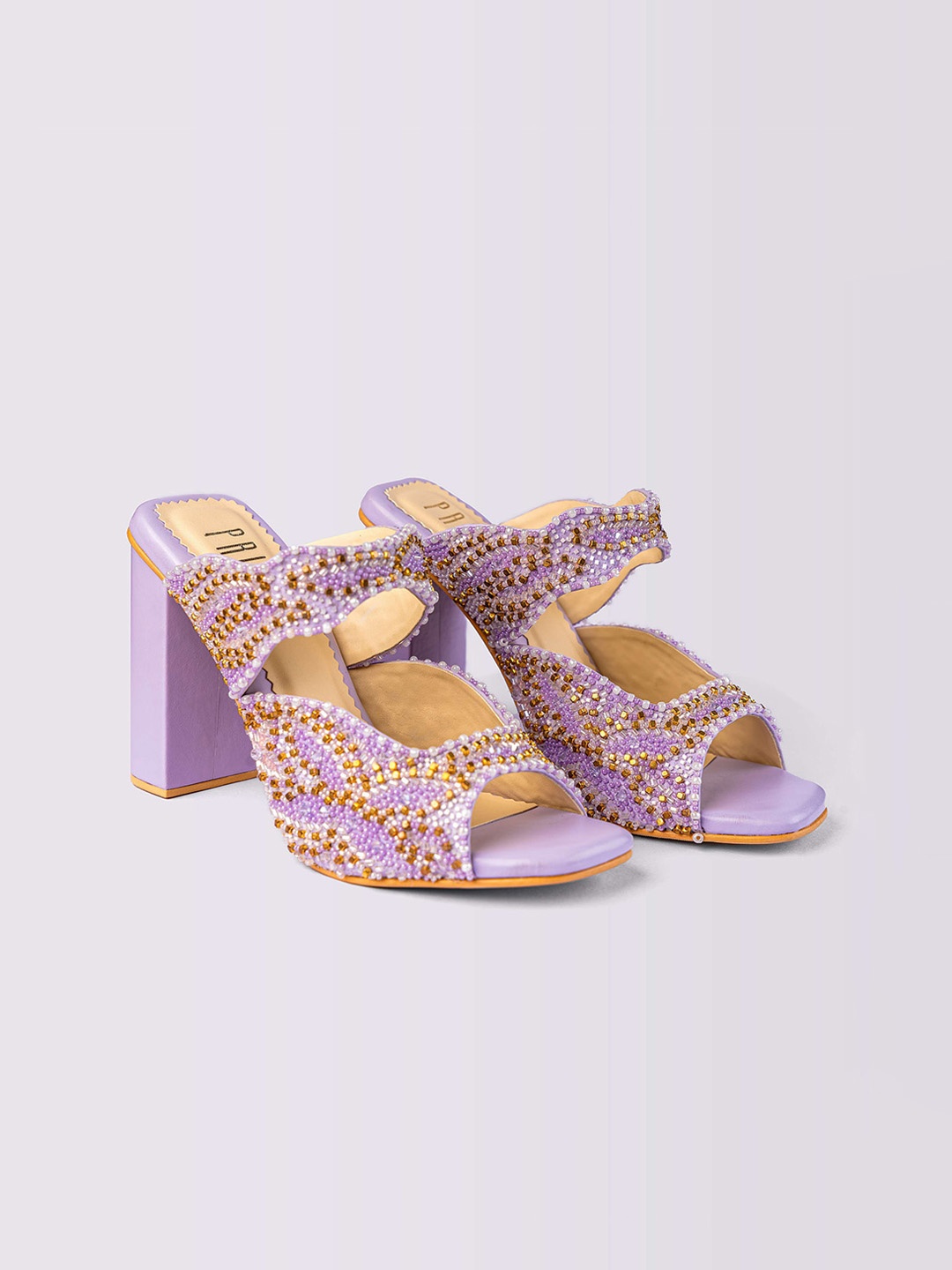 

House of Prisca Women Embellished Party Block Heel Sandals, Lavender