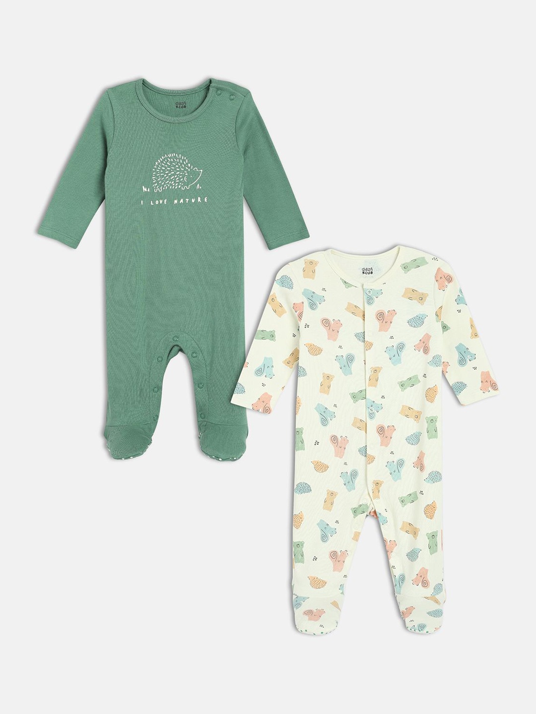 

MINI KLUB Boys Pack of 2 Printed Sleepsuit, Green