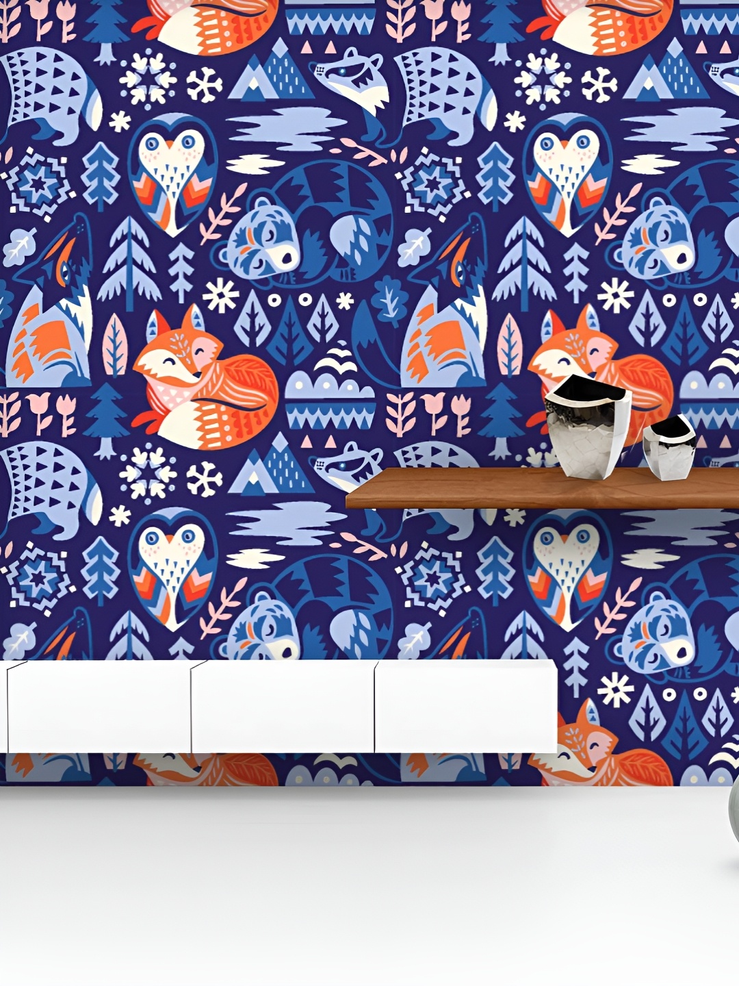 

ArtzFolio Printed UV-Resistant Anti-Bacterial Scandinavian Woodland Animals Peel & Stick Wallpaper, Multi