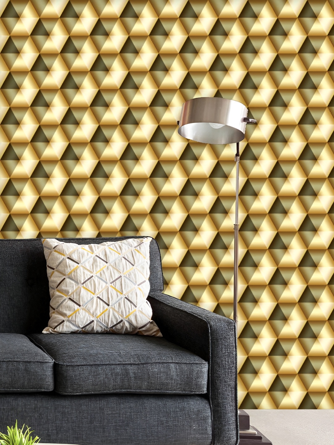 

ArtzFolio Printed UV-Resistant Anti-Bacterial D Golden Geometric Pattern Peel & Stick Wallpaper, Multi