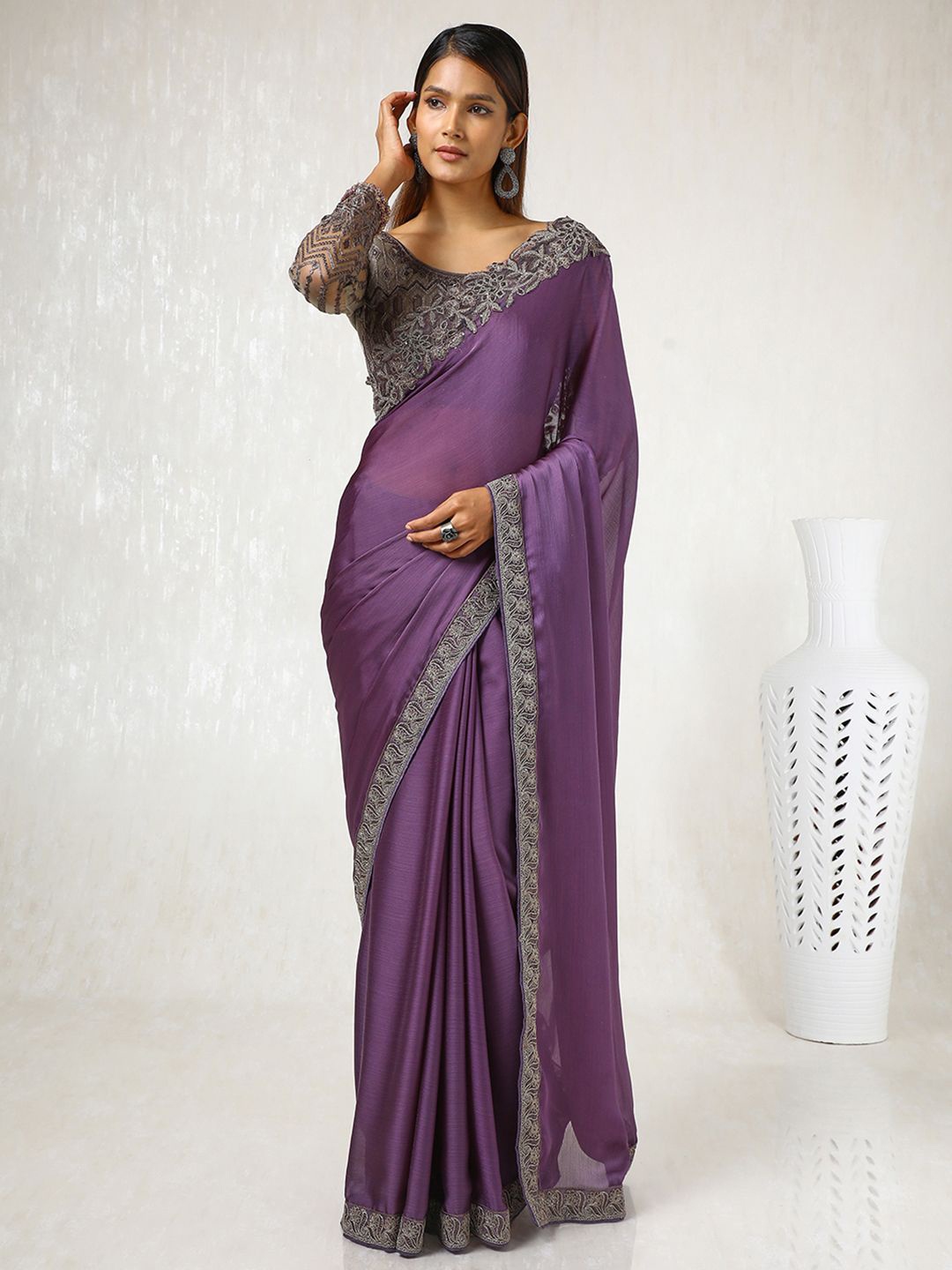 

Soch Sequinned Pure Chiffon Saree, Lavender
