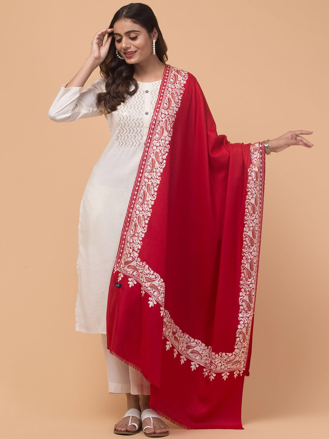 

Tweedle Paisley Embroidered Shawl, Red