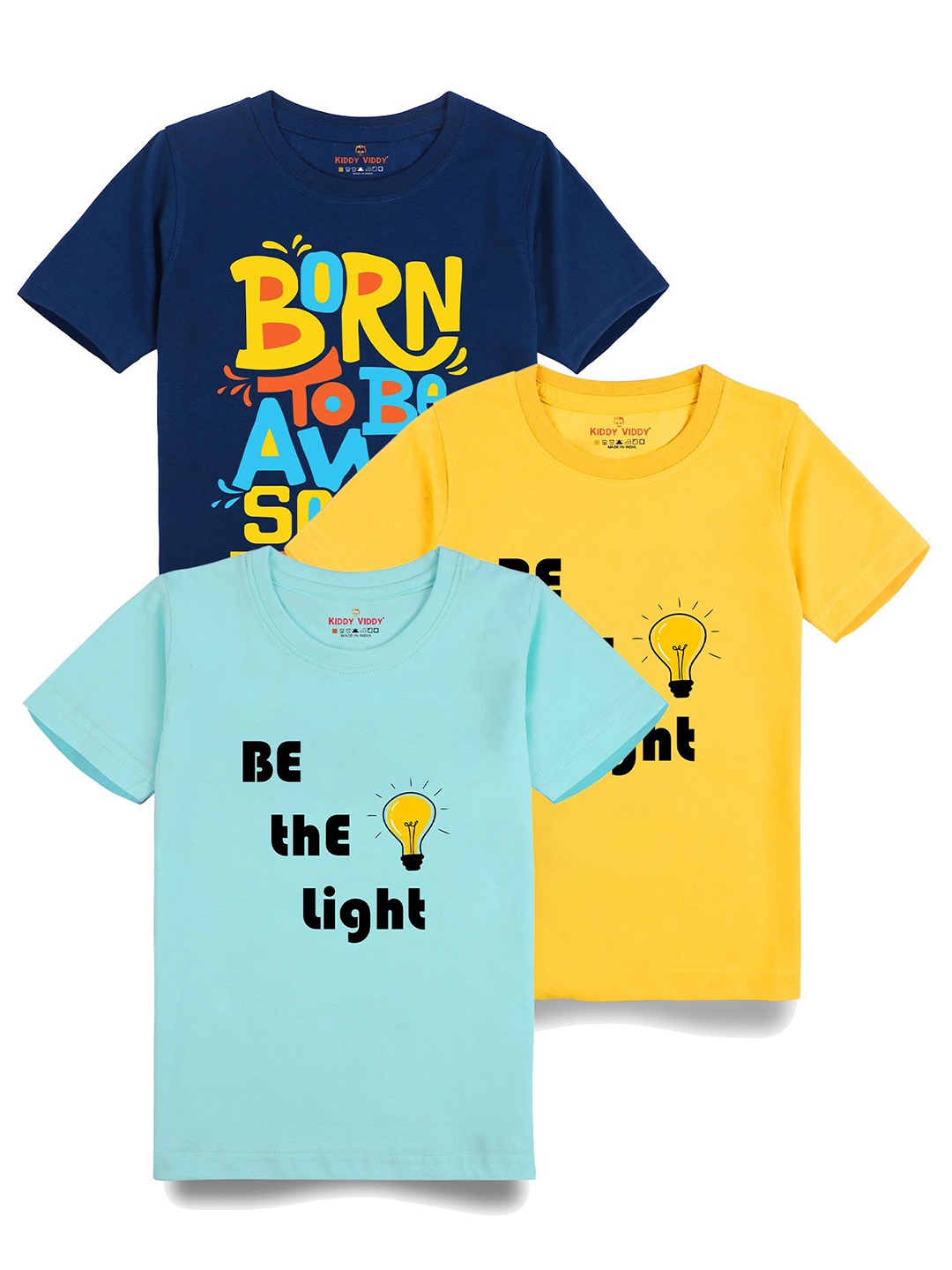 

Kiddy Viddy Boys Pack Of 3 Typography Printed Round Neck Cotton T-shirts, Yellow