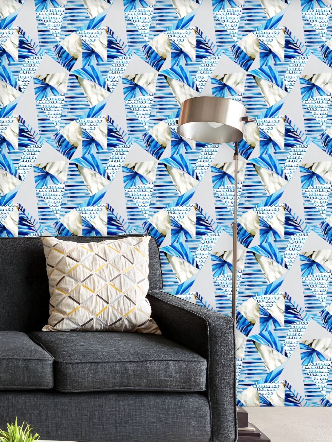 

ArtzFolio Printed UV-Resistant Anti-Bacterial Abstract Marine Triangles Peel & Stick Wallpaper, Multi