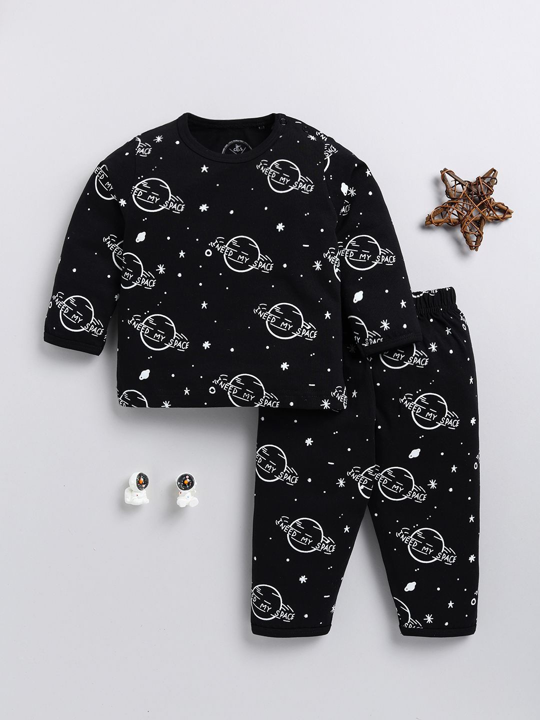 

Clt.s Unisex Kids Typography Printed Pure Cotton Night suit, Black