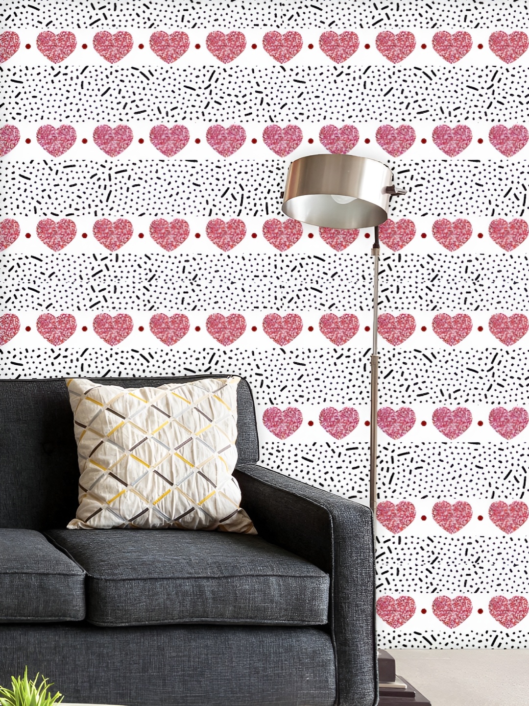 

ArtzFolio Printed UV-Resistant Anti-Bacterial Red Dots And Hearts Peel & Stick Wallpaper, Multi