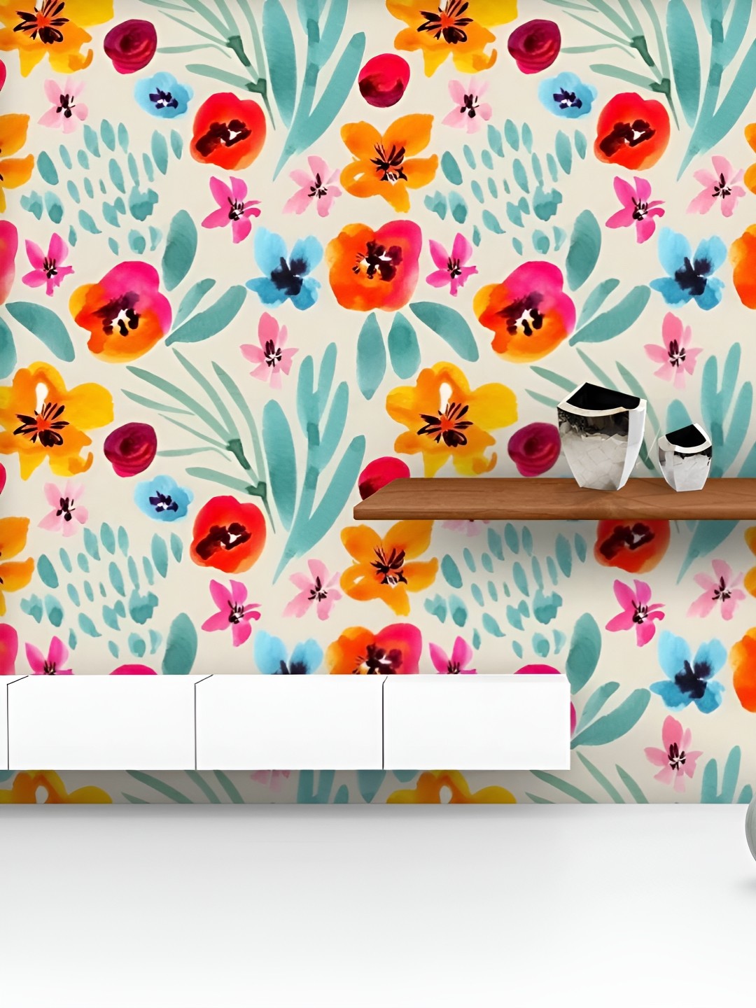 

ArtzFolio Printed UV-Resistant Anti-Bacterial Watercolor Floral Pattern Peel & Stick Wallpaper, Multi