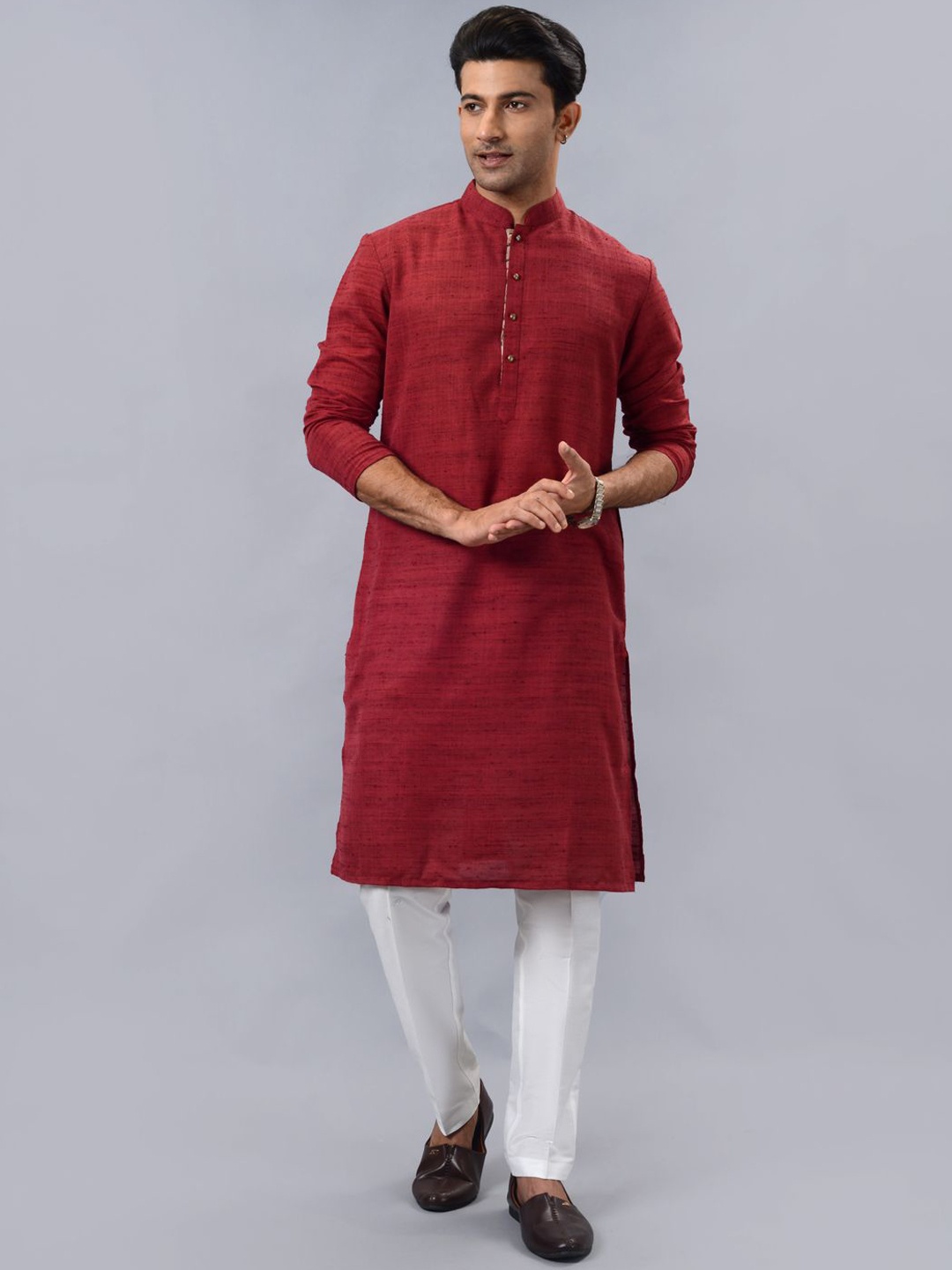 

azania Woven Design Mandarin Collar Straight Kurta, Red