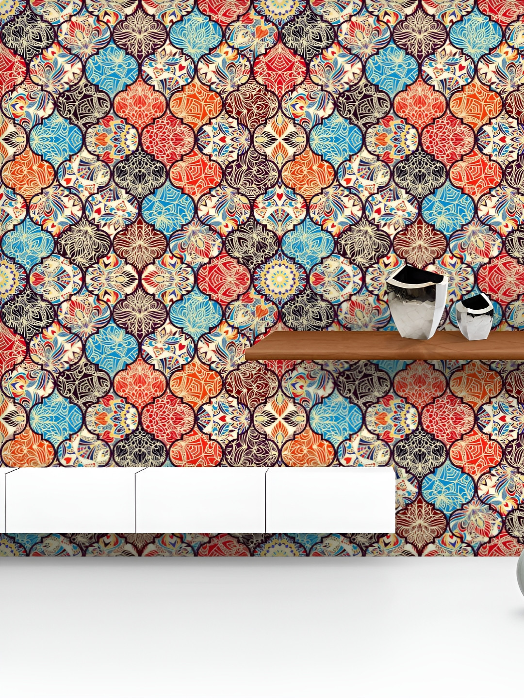 

ArtzFolio Printed UV-Resistant Anti-Bacterial Colorful Turkish Style Peel & Stick Wallpaper, Multi