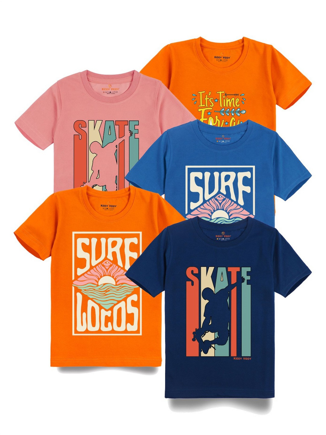 

Kiddy Viddy Boys Pack Of 5 Typography Printed Round Neck Cotton T-shirts, Pink
