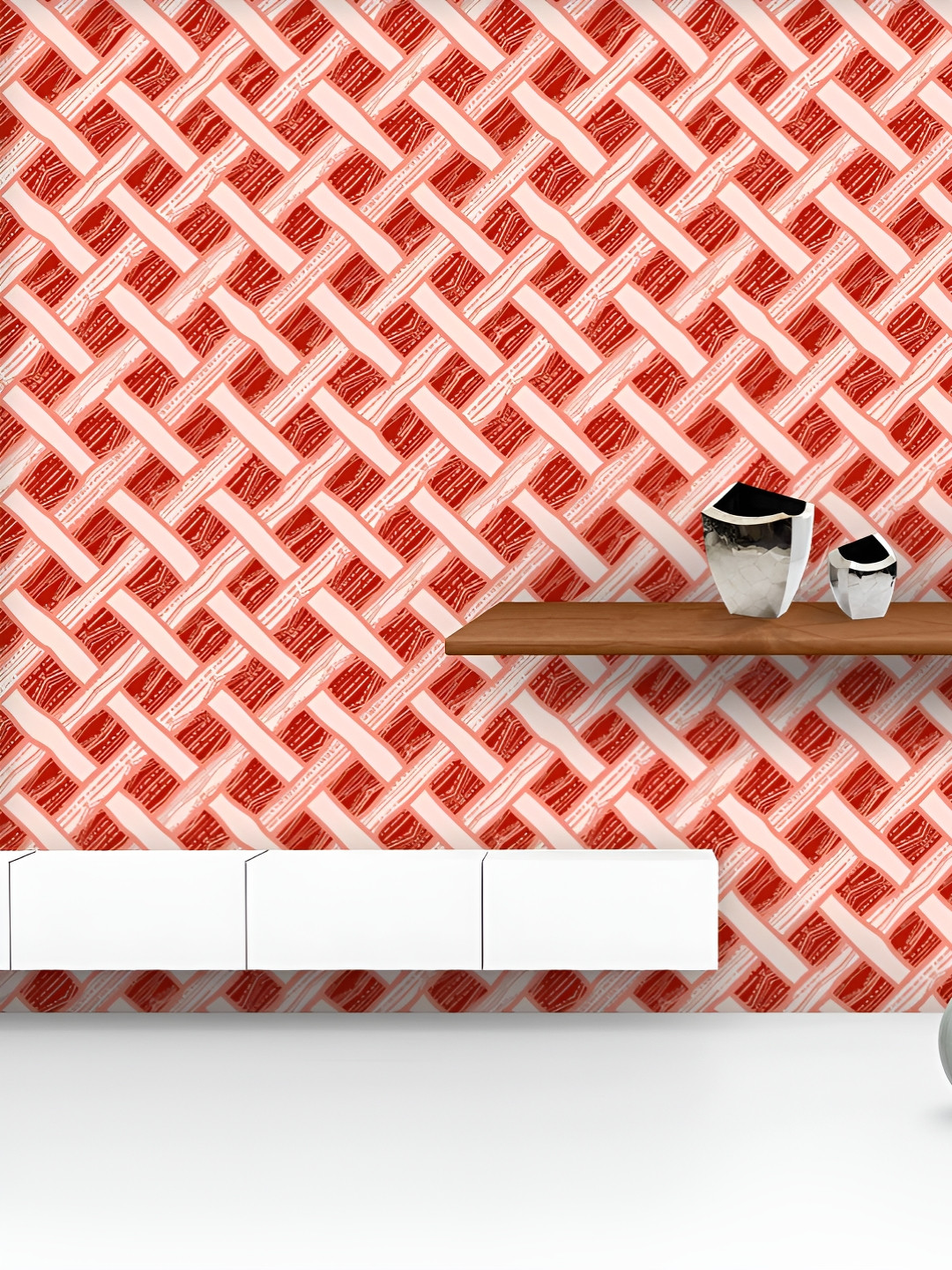 

ArtzFolio Printed UV-Resistant Anti-Bacterial Red Criss-Cross Peel & Stick Wallpaper, Multi