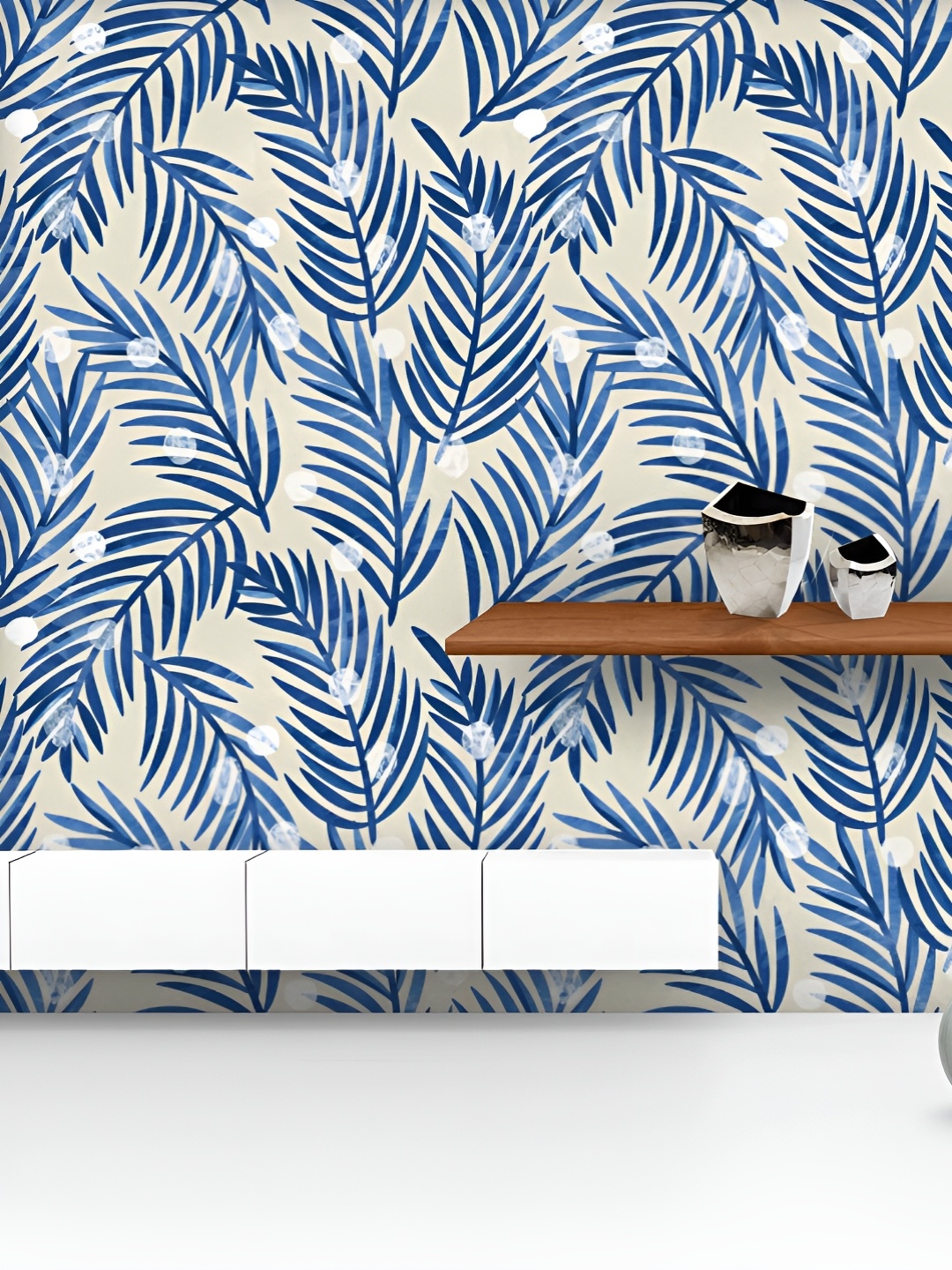 

ArtzFolio Cream Colored & Blue Printed UV Resistant Wallpaper