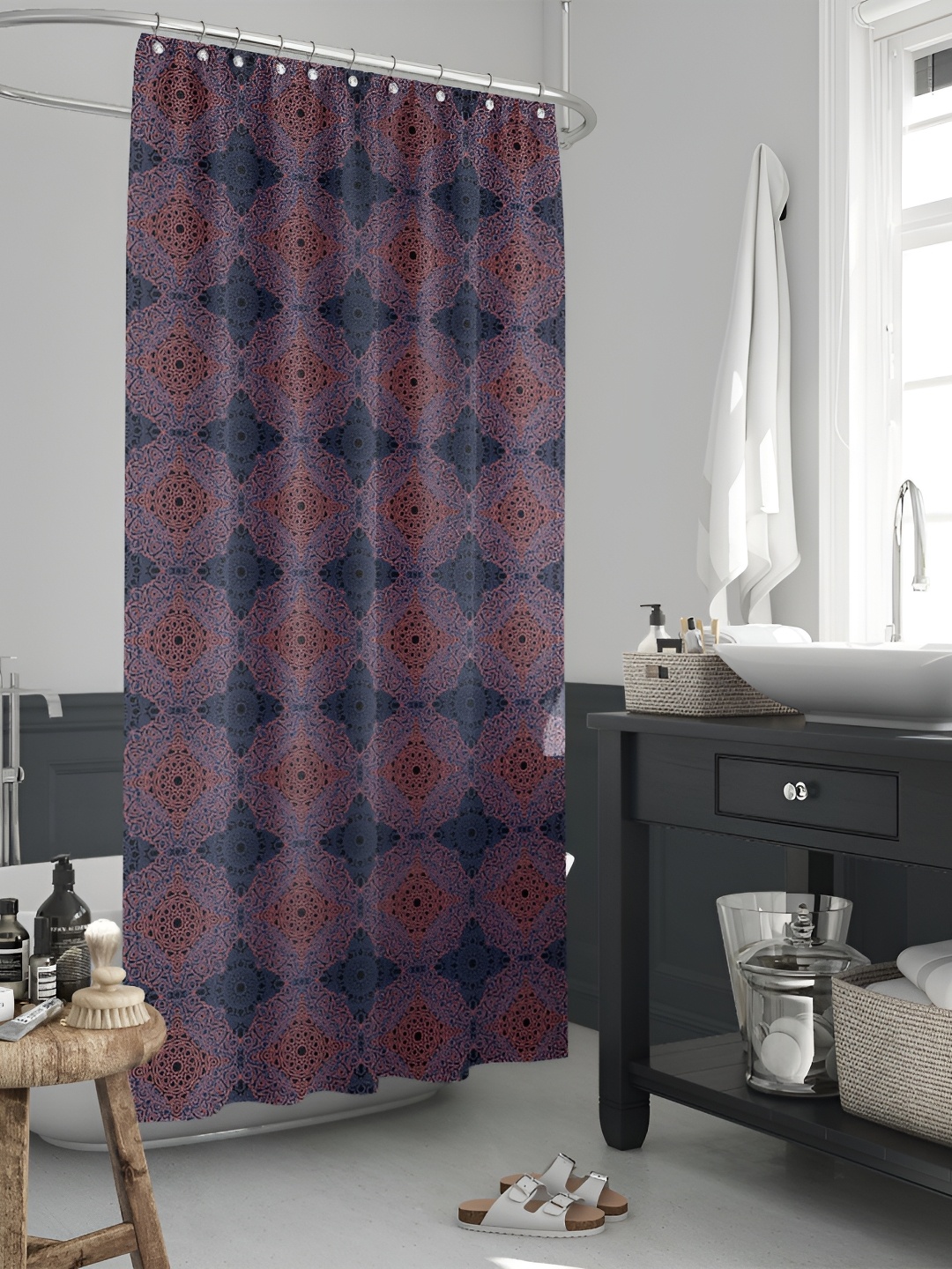 

ArtzFolio Navy Blue & Brown Ethnic Motifs Printed Waterproof Shower Curtain