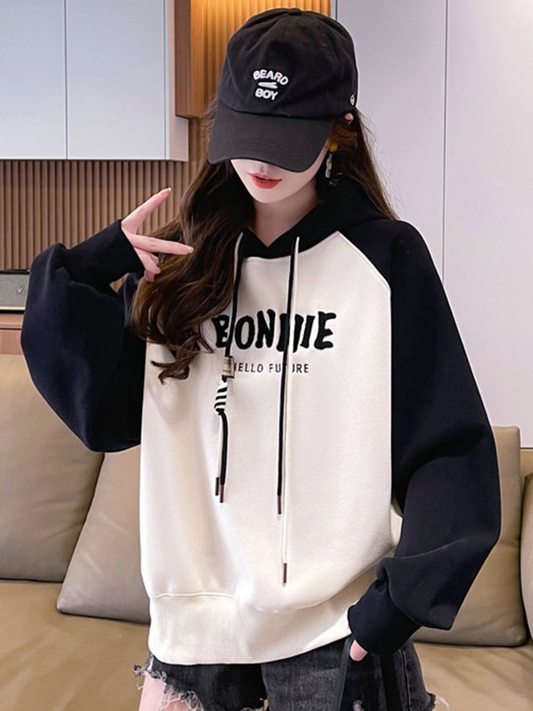 

JC Mode Women Cotton Printed Pullover Sweatshirt, Black