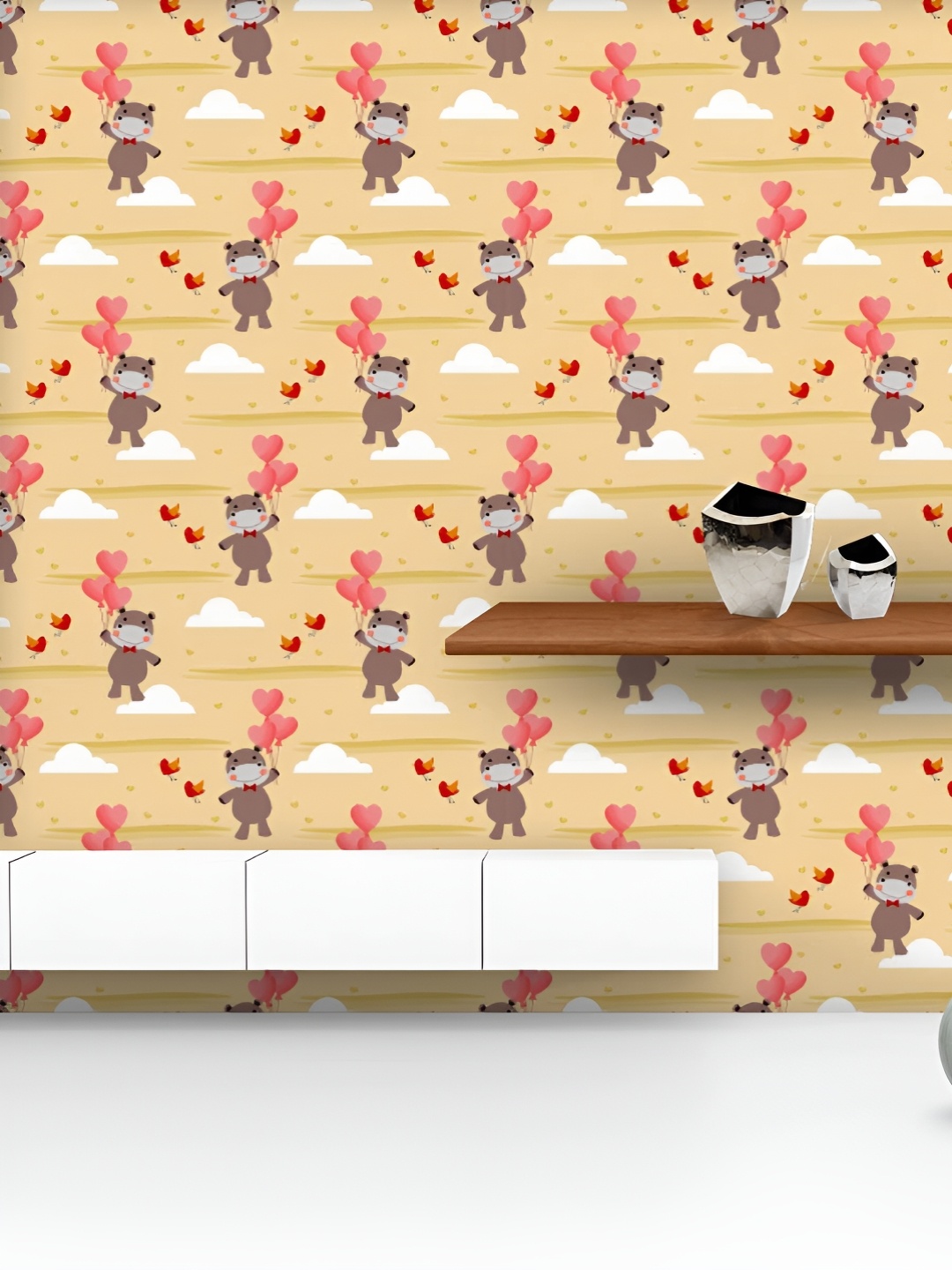 

ArtzFolio Printed UV-Resistant Anti-Bacterial Valentine Balloon And Baby Hippo Peel & Stick Wallpaper, Multi