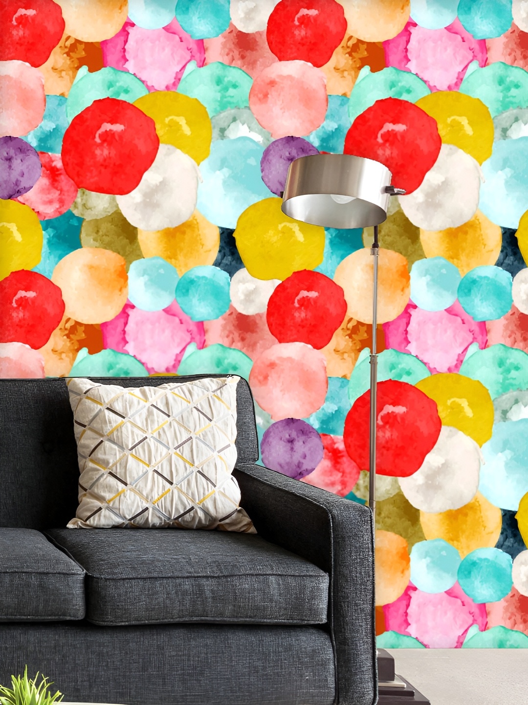 

ArtzFolio Printed UV-Resistant Anti-Bacterial Grunge Colorful Round Shapes Peel & Stick Wallpaper, Multi
