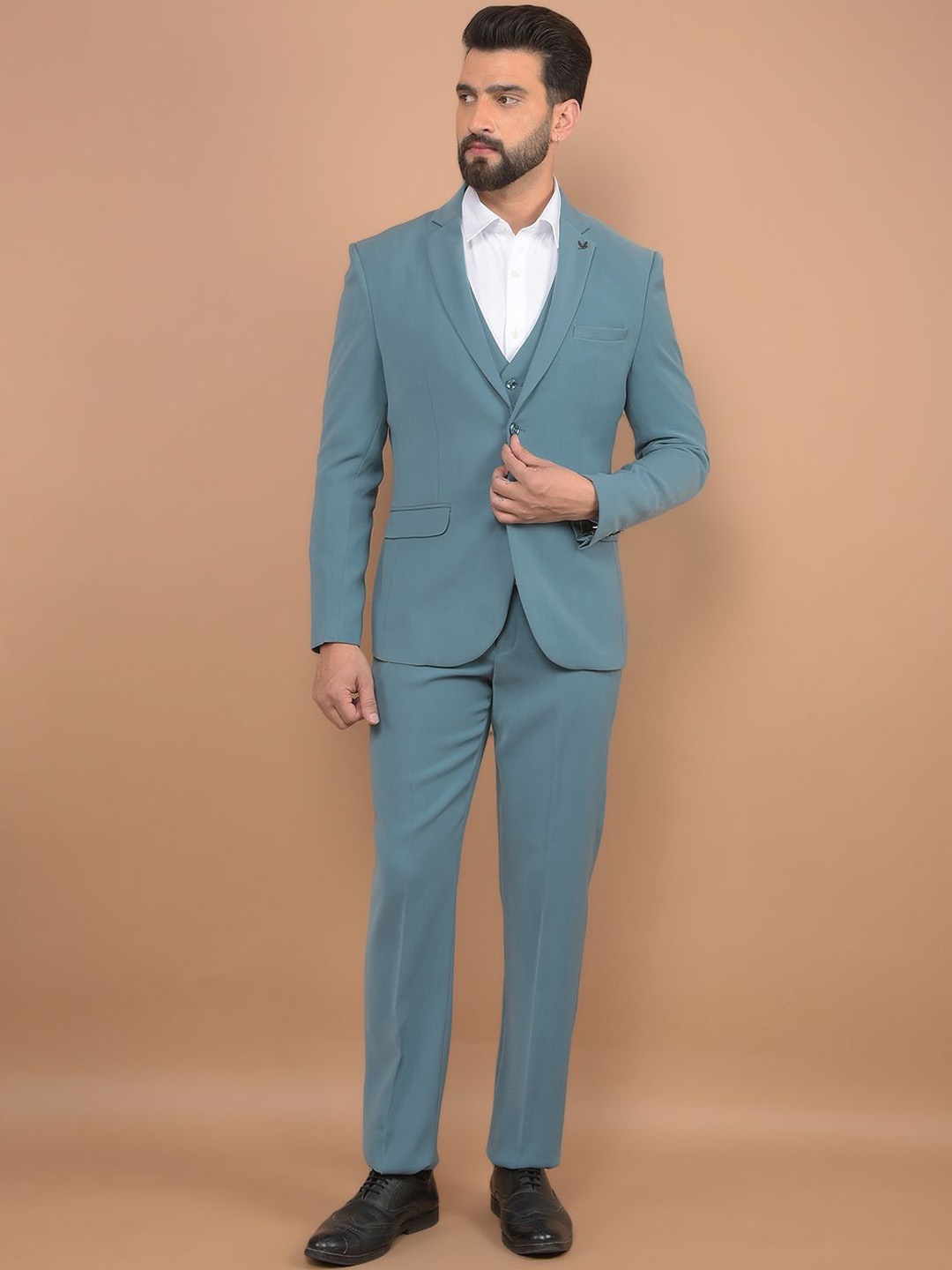 

Canary London Men Slim-Fit Single-Breasted Three-Piece Suit, Teal