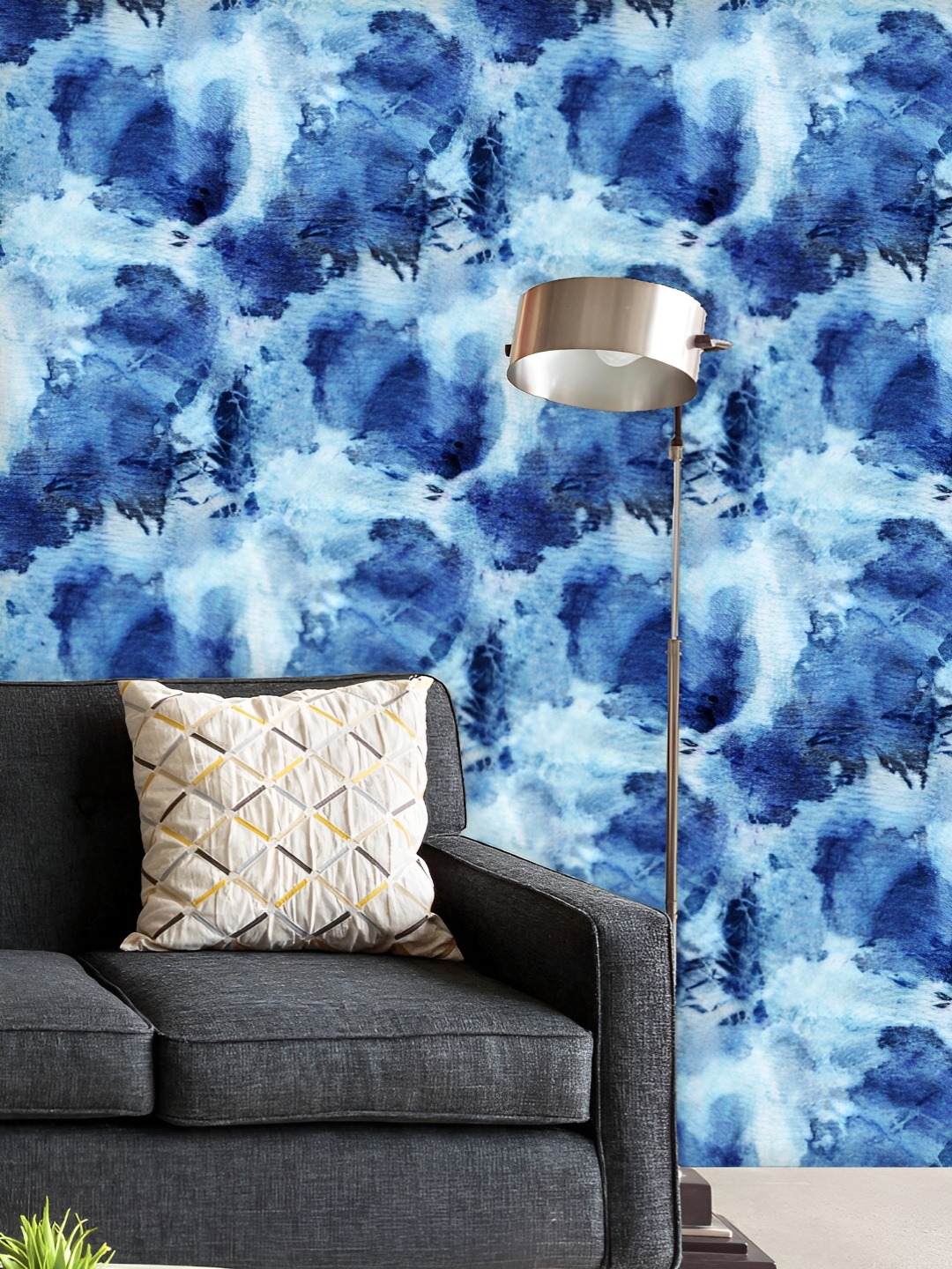 

ArtzFolio Printed UV-Resistant Anti-Bacterial Shibori Indigo Batik Peel & Stick Wallpaper, Multi