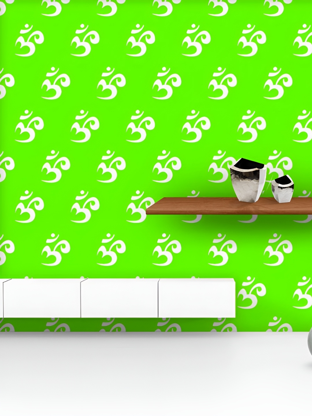 

ArtzFolio Printed UV-Resistant Anti-Bacterial White Green Om Symbol Peel & Stick Wallpaper, Multi
