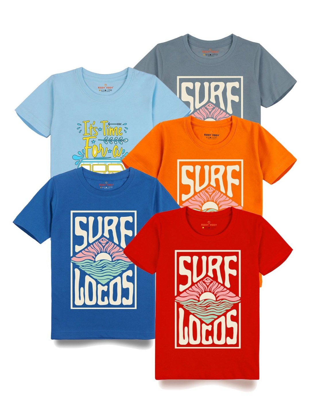 

Kiddy Viddy Boys Pack Of 5 Typography Printed Round Neck Cotton T-shirts, Orange
