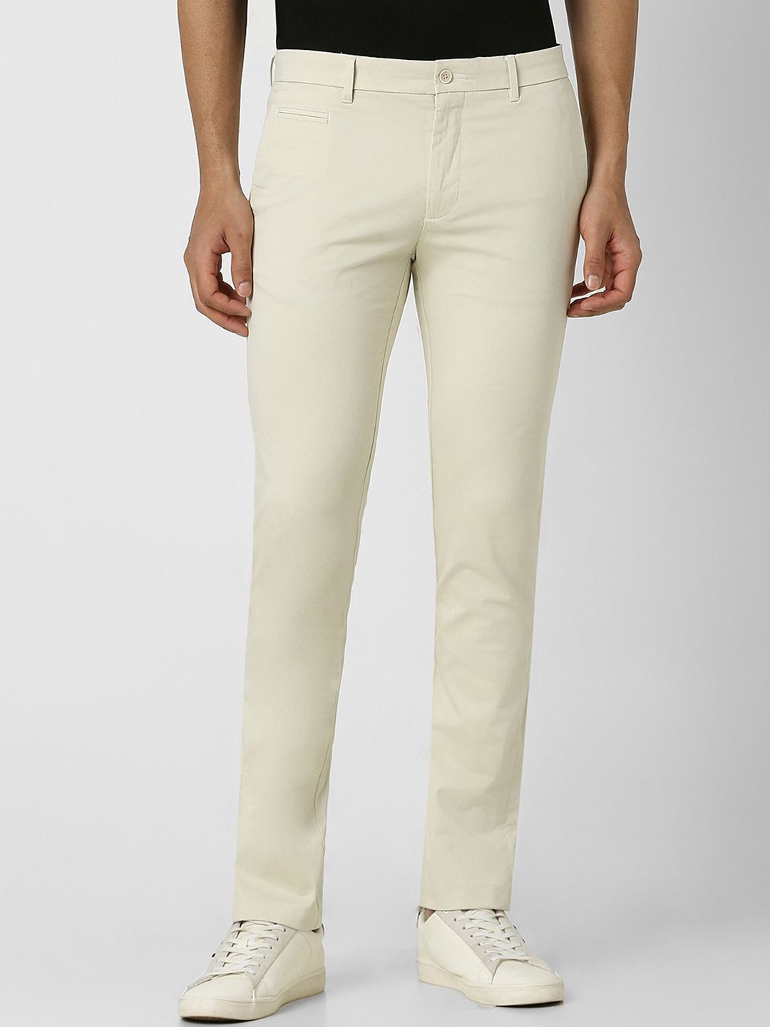 

V Dot Men Slim Fit Trousers, Cream