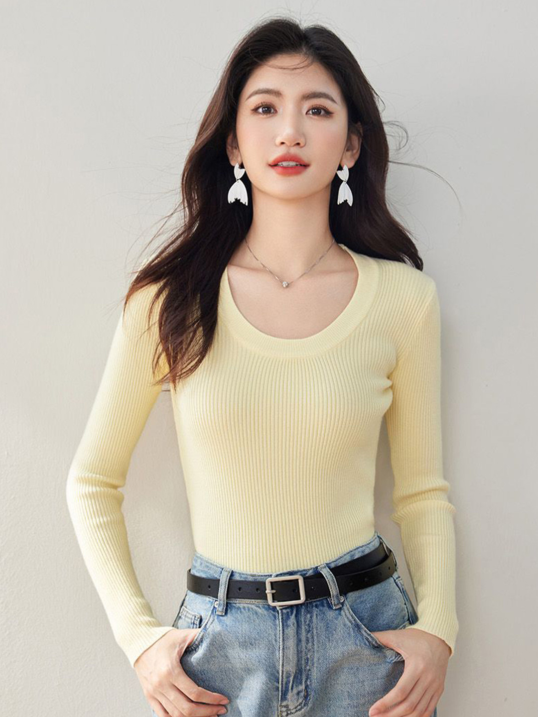 

JC Collection Women Scoop Neck Ribbed Pullover, Yellow