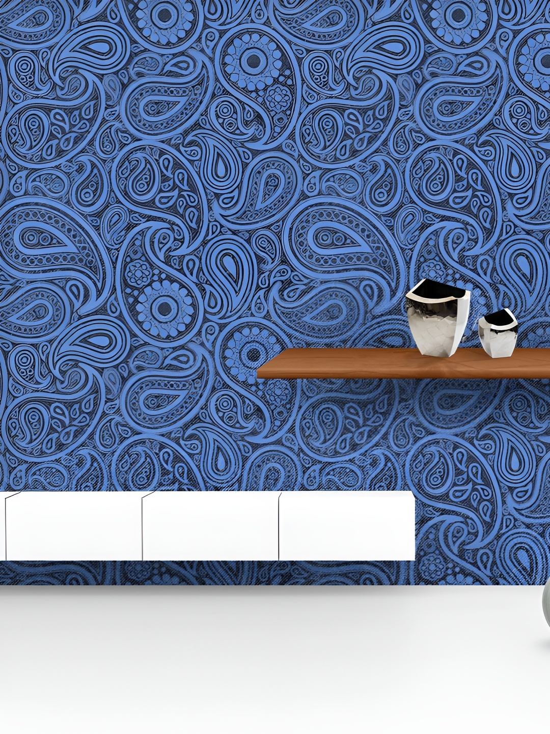 

ArtzFolio Printed UV-Resistant Anti-Bacterial Denim Floral Paisley Peel & Stick Wallpaper, Multi