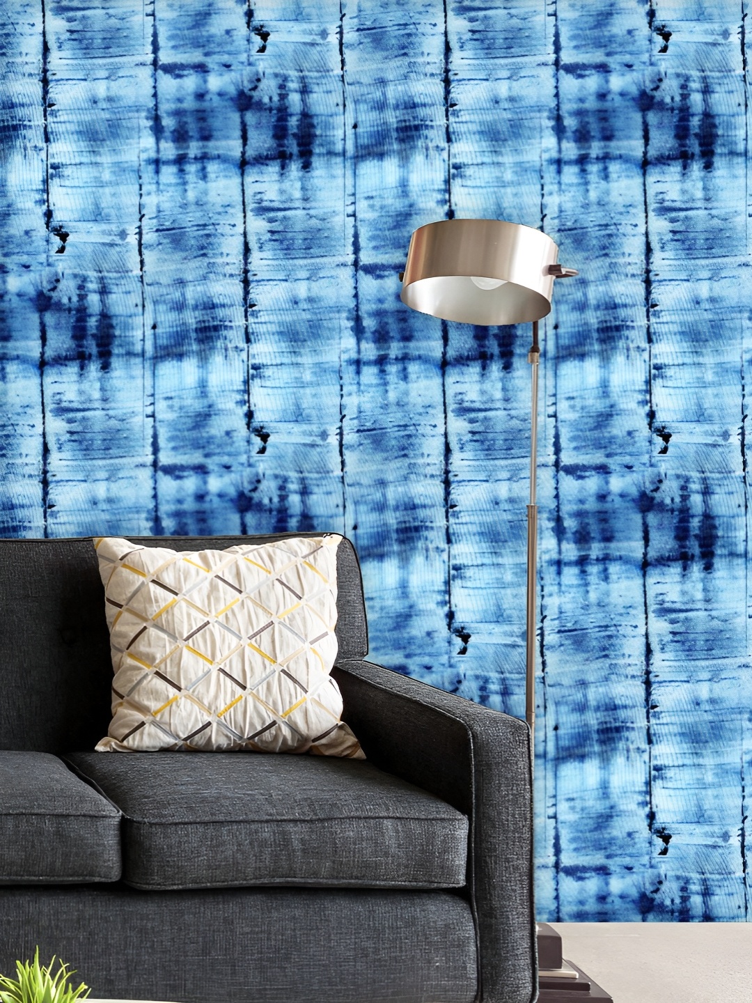 

ArtzFolio Printed UV-Resistant Anti-Bacterial Shibori Indigo Batik Peel & Stick Wallpaper, Multi