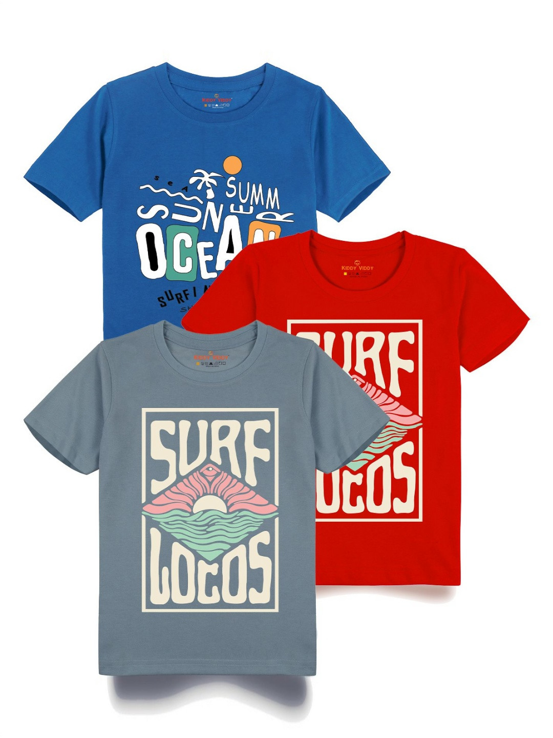 

Kiddy Viddy Boys Pack Of 3 Typography Printed Round Neck Cotton T-shirts, Red