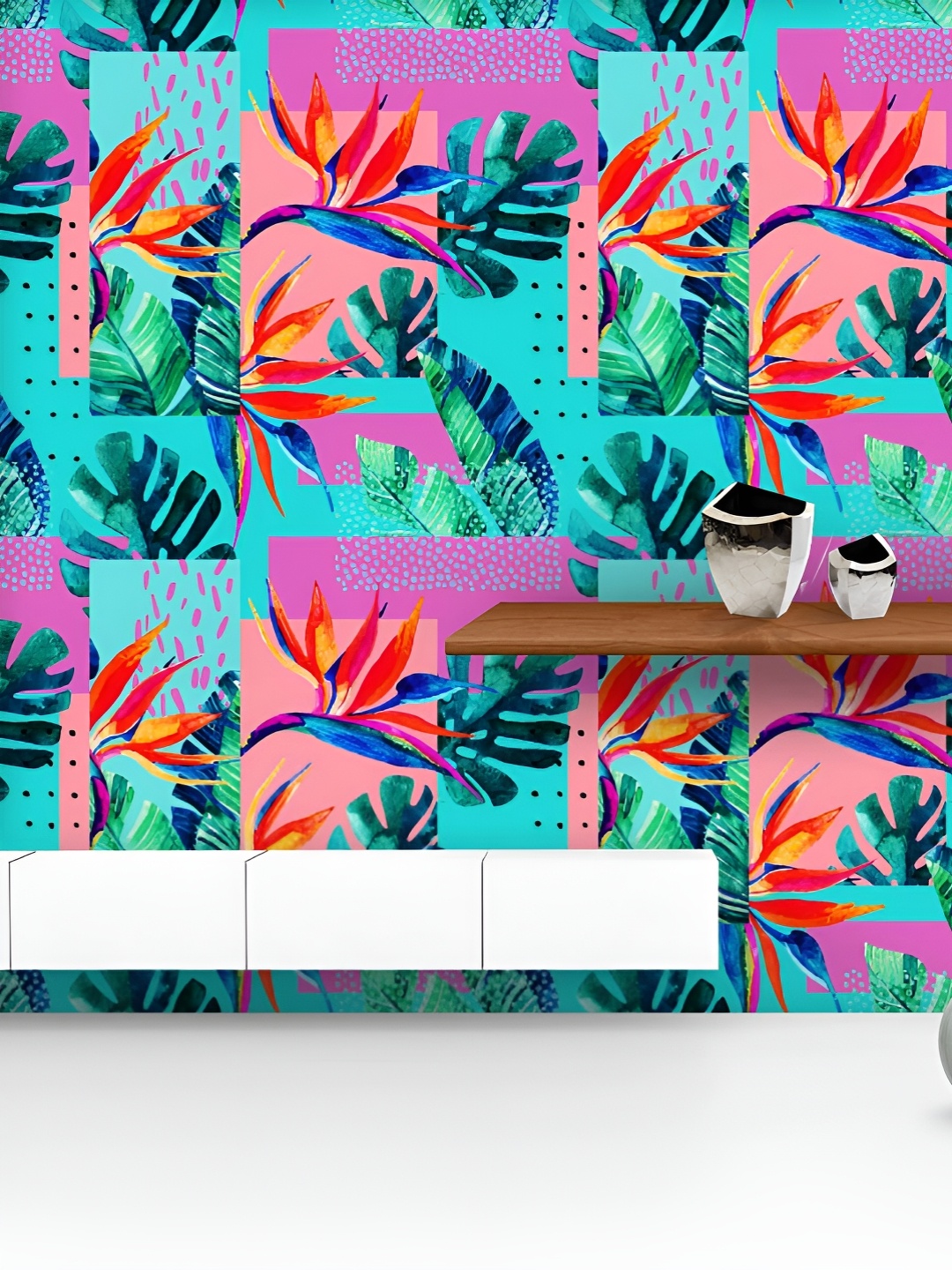 

ArtzFolio Printed UV-Resistant Anti-Bacterial Summer Watercolor Tropical Leaves Peel & Stick Wallpaper, Multi