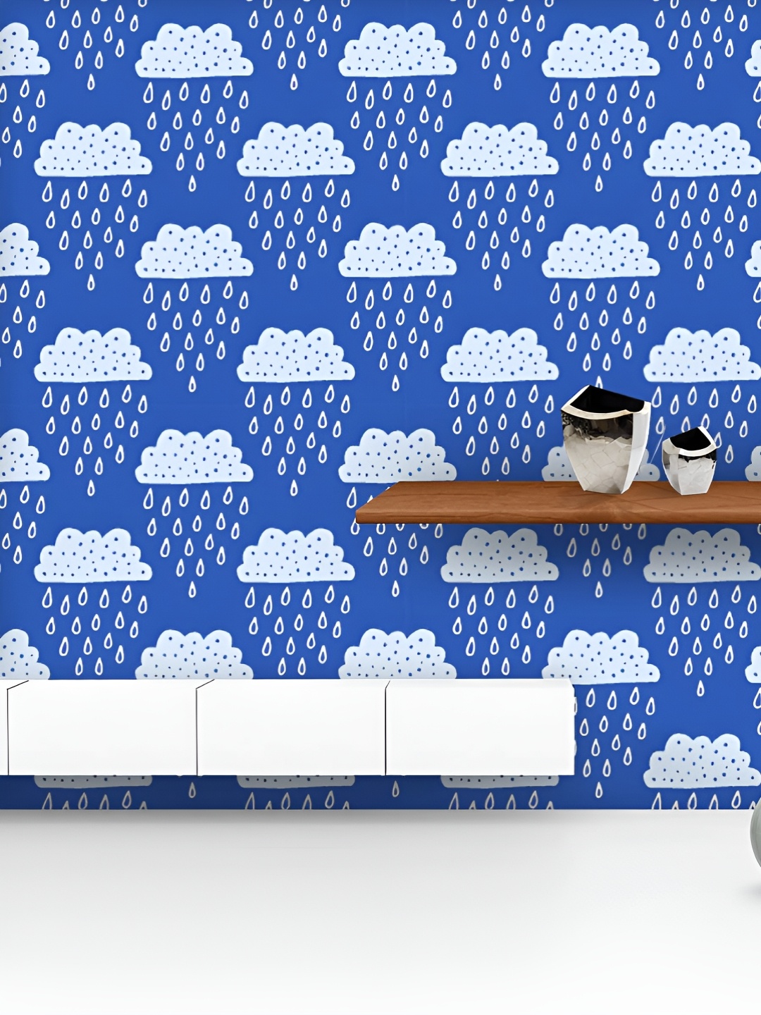 

ArtzFolio Printed UV-Resistant Anti-Bacterial Hand-Drawn Clouds & Raindrops Peel & Stick Wallpaper, Multi