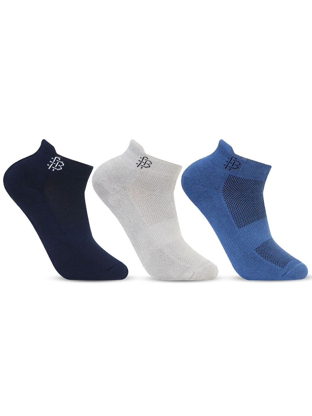 

Bonjour Men Pack Of 3 Patterned Ankle Length Socks, Blue