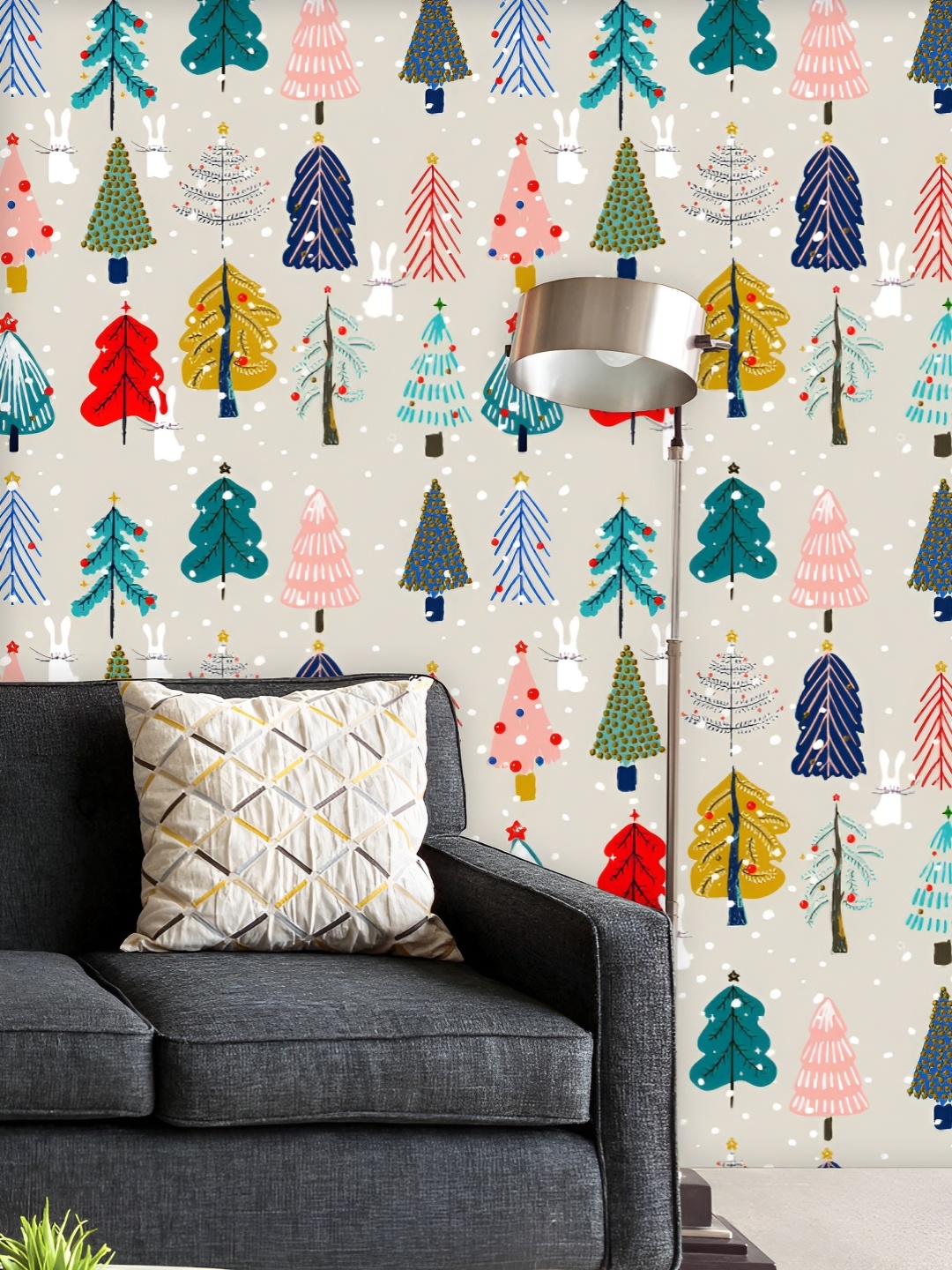 

ArtzFolio Printed UV-Resistant Anti-Bacterial Christmas Trees And Rabbit Peel & Stick Wallpaper, Multi