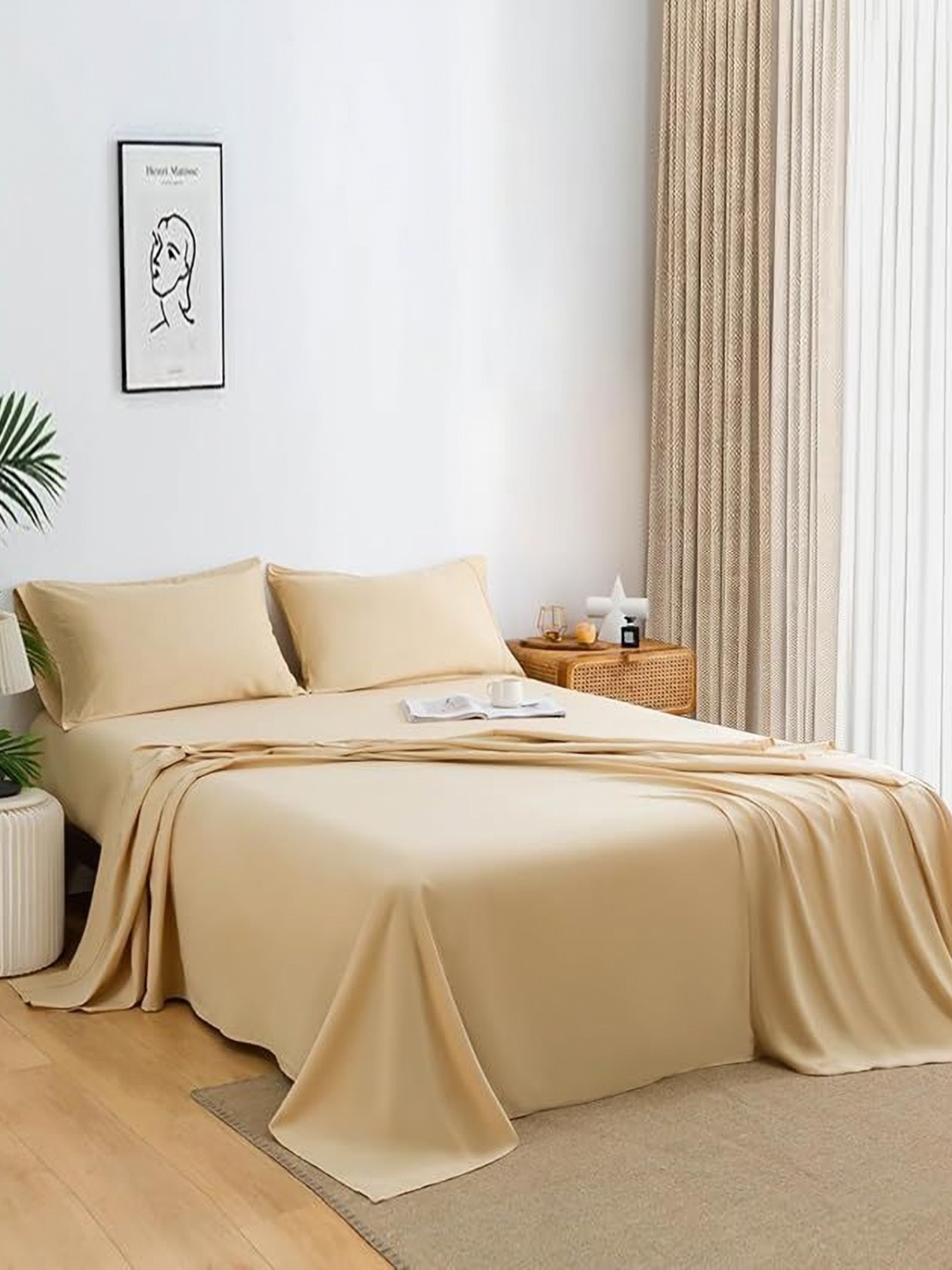 

BREVARD Camel Brown 210 TC Wool Queen Bedsheet Set-90 cm x 1.00 m