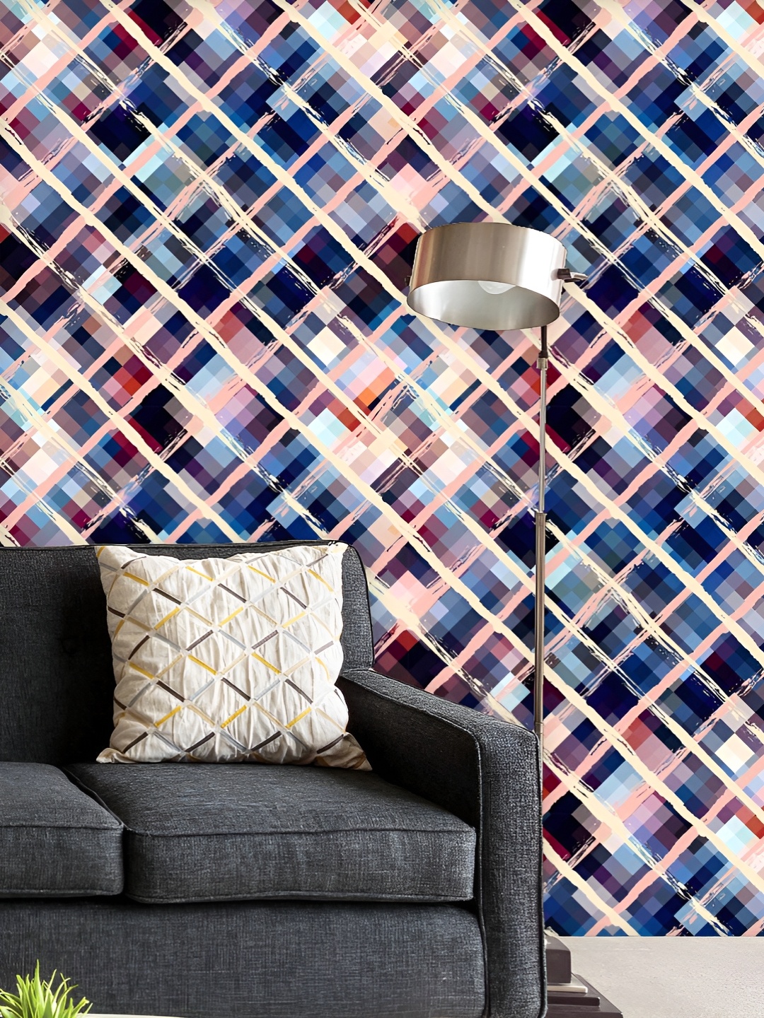 

ArtzFolio Printed UV-Resistant Anti-Bacterial Diagonal Geometric Pattern Peel & Stick Wallpaper, Multi