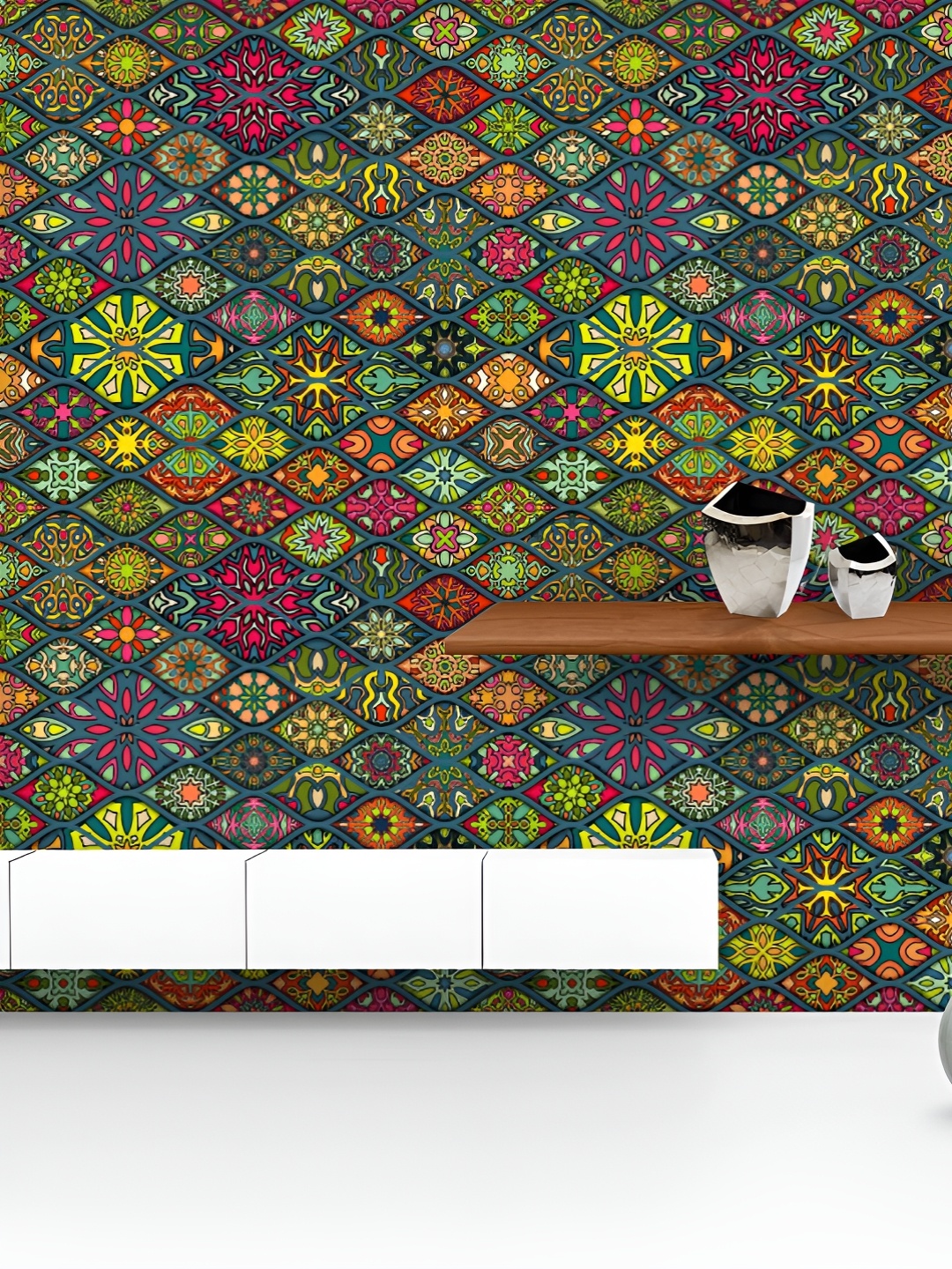 

ArtzFolio Printed UV-Resistant Anti-Bacterial Vintage Floral & Mandala Peel & Stick Wallpaper, Multi