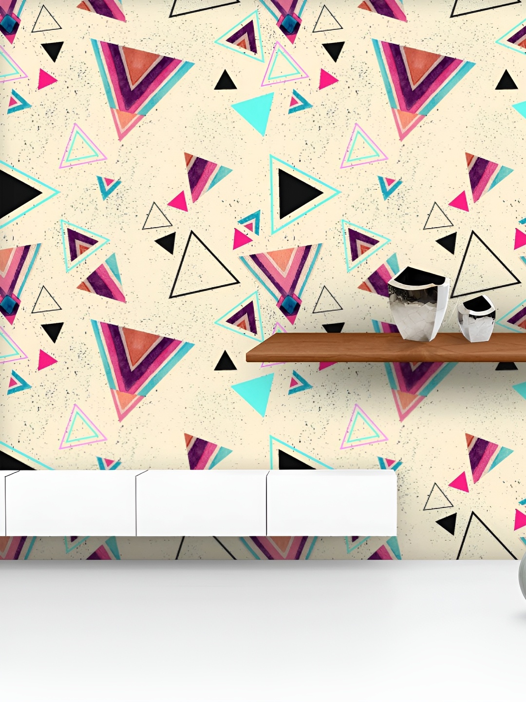 

ArtzFolio Printed UV-Resistant Anti-Bacterial Triangles With Stripes Peel & Stick Wallpaper, Multi