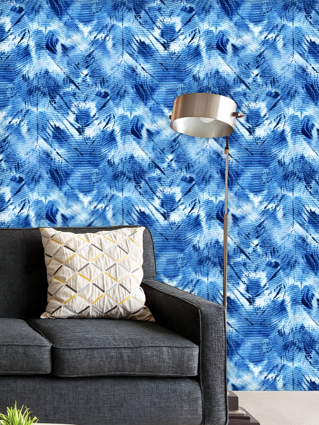 

ArtzFolio Printed UV-Resistant Anti-Bacterial Shibori Indigo Batik Peel & Stick Wallpaper, Multi