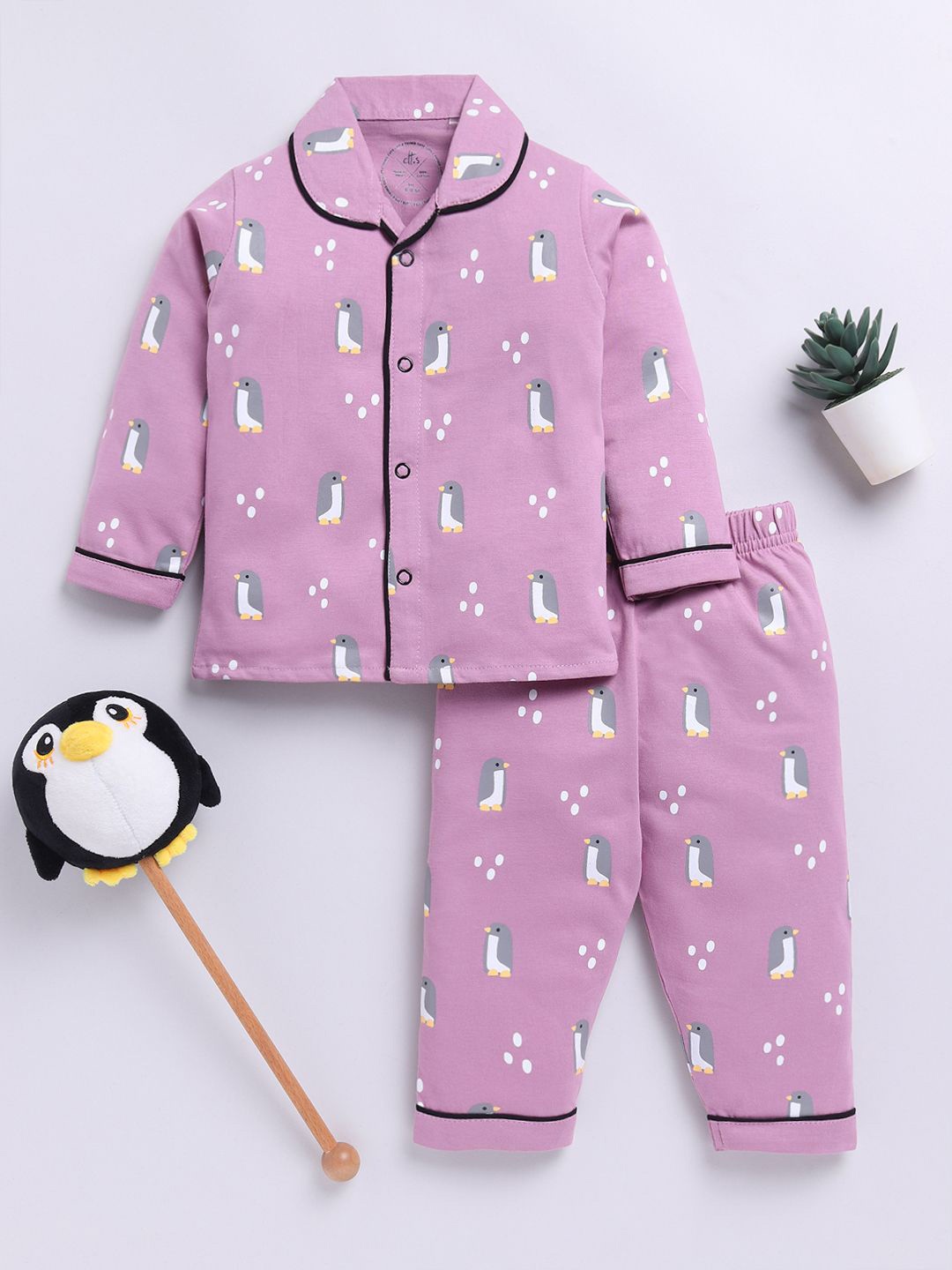 

Clt.s Kids Graphic Printed Pure Cotton Night suit, Purple