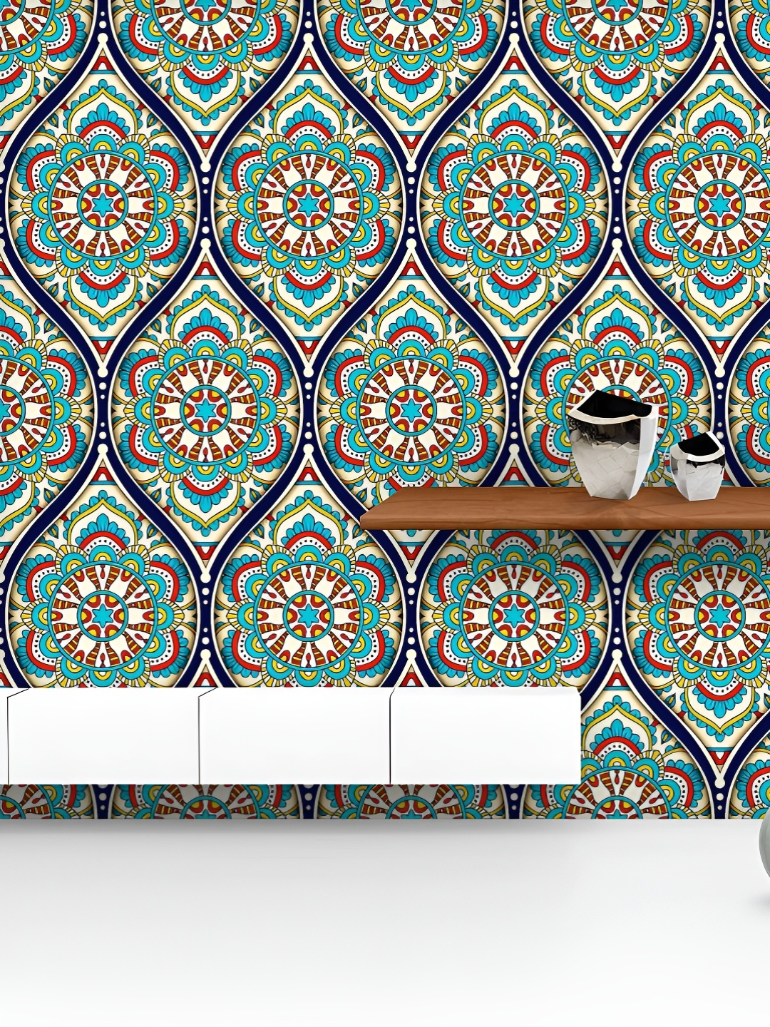 

ArtzFolio Printed UV-Resistant Anti-Bacterial Ethnic Mandala Pattern Peel & Stick Wallpaper, Multi