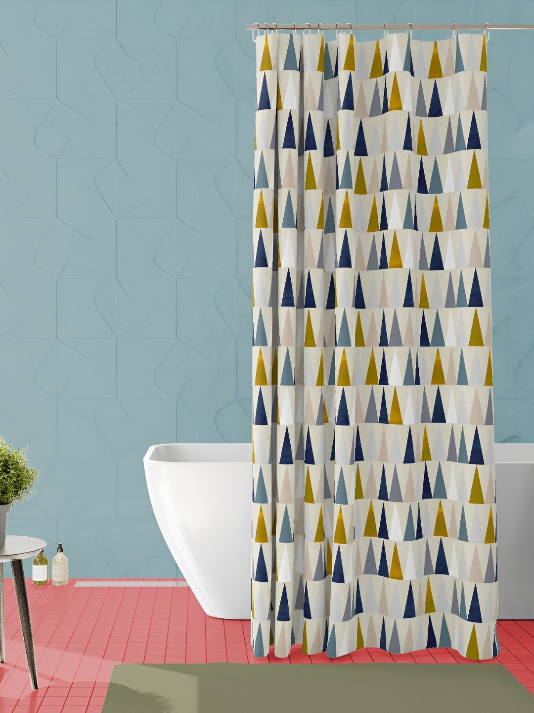 

ArtzFolio Cream Colored & Blue Printed Waterproof Shower Curtain