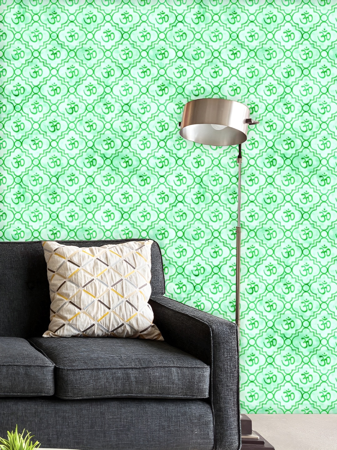 

ArtzFolio Printed UV-Resistant Anti-Bacterial Green Hindu Symbol Aum Peel & Stick Wallpaper, Multi