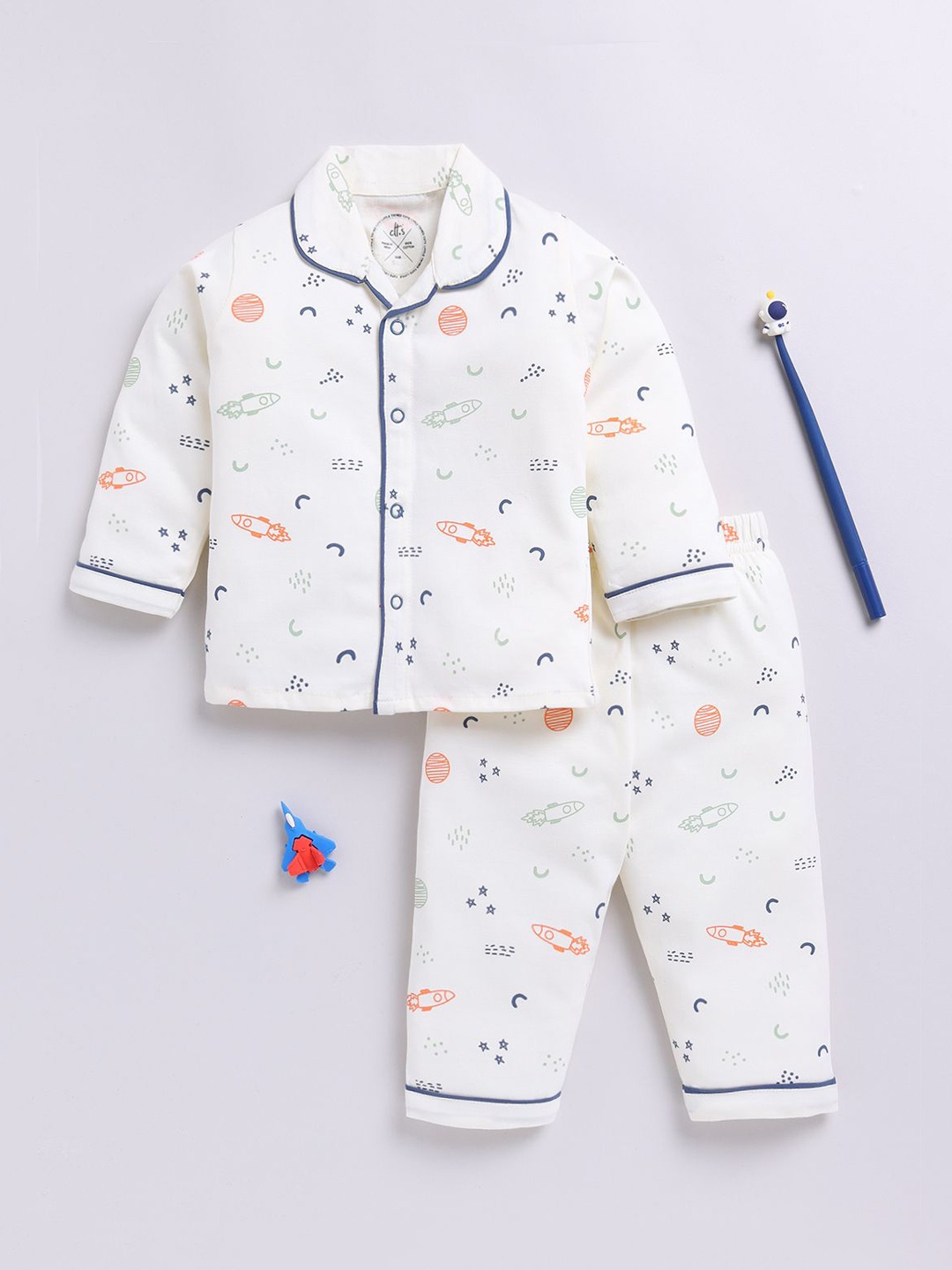 

Clt.s Kids Pure Cotton Printed Night suit, Cream